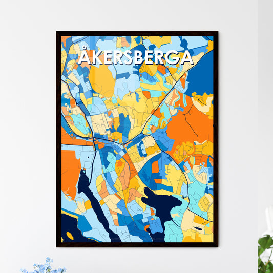 ÅKERSBERGA SWEDEN Vibrant Colorful Art Map Poster Blue Orange