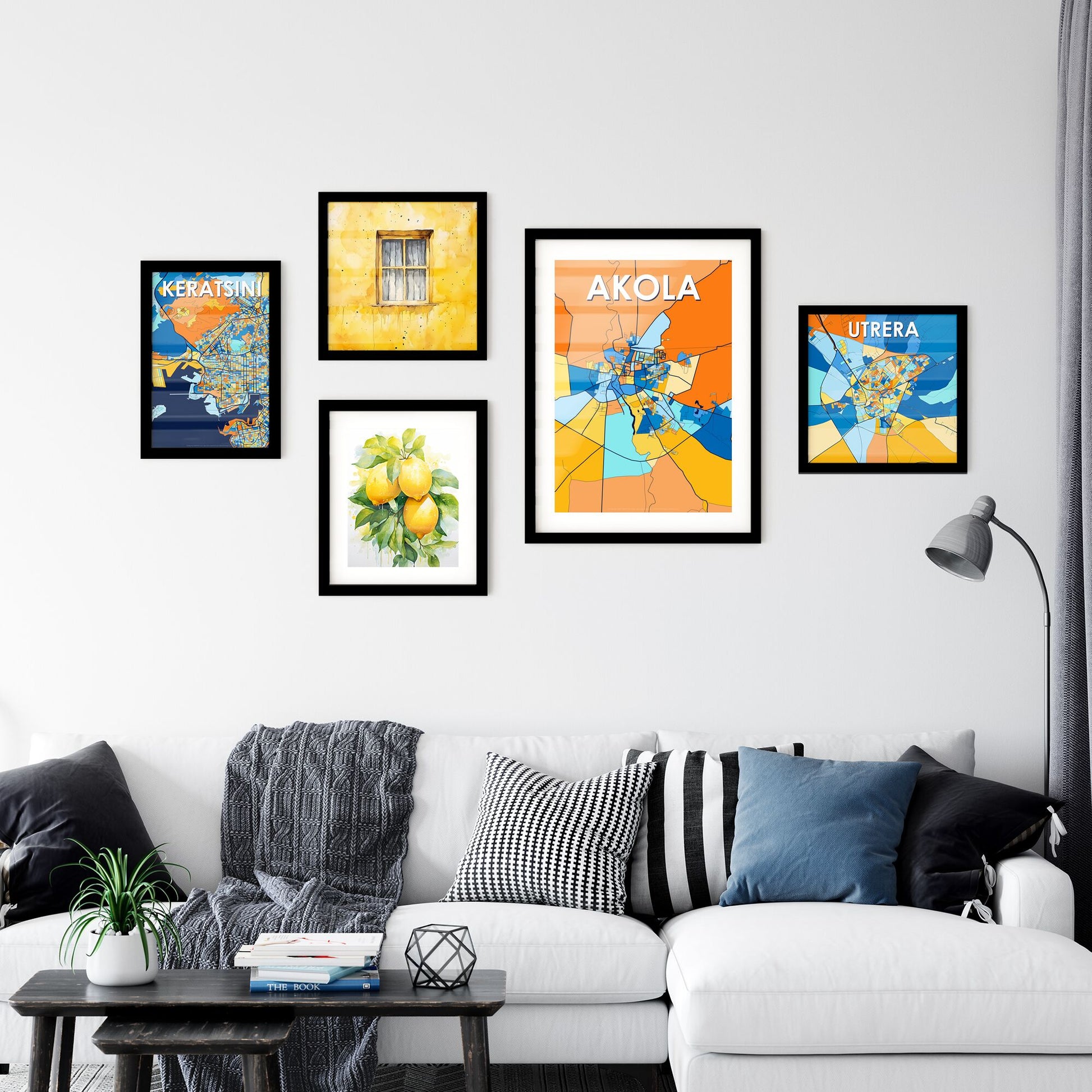 AKOLA INDIA Vibrant Colorful Art Map Poster Blue Orange