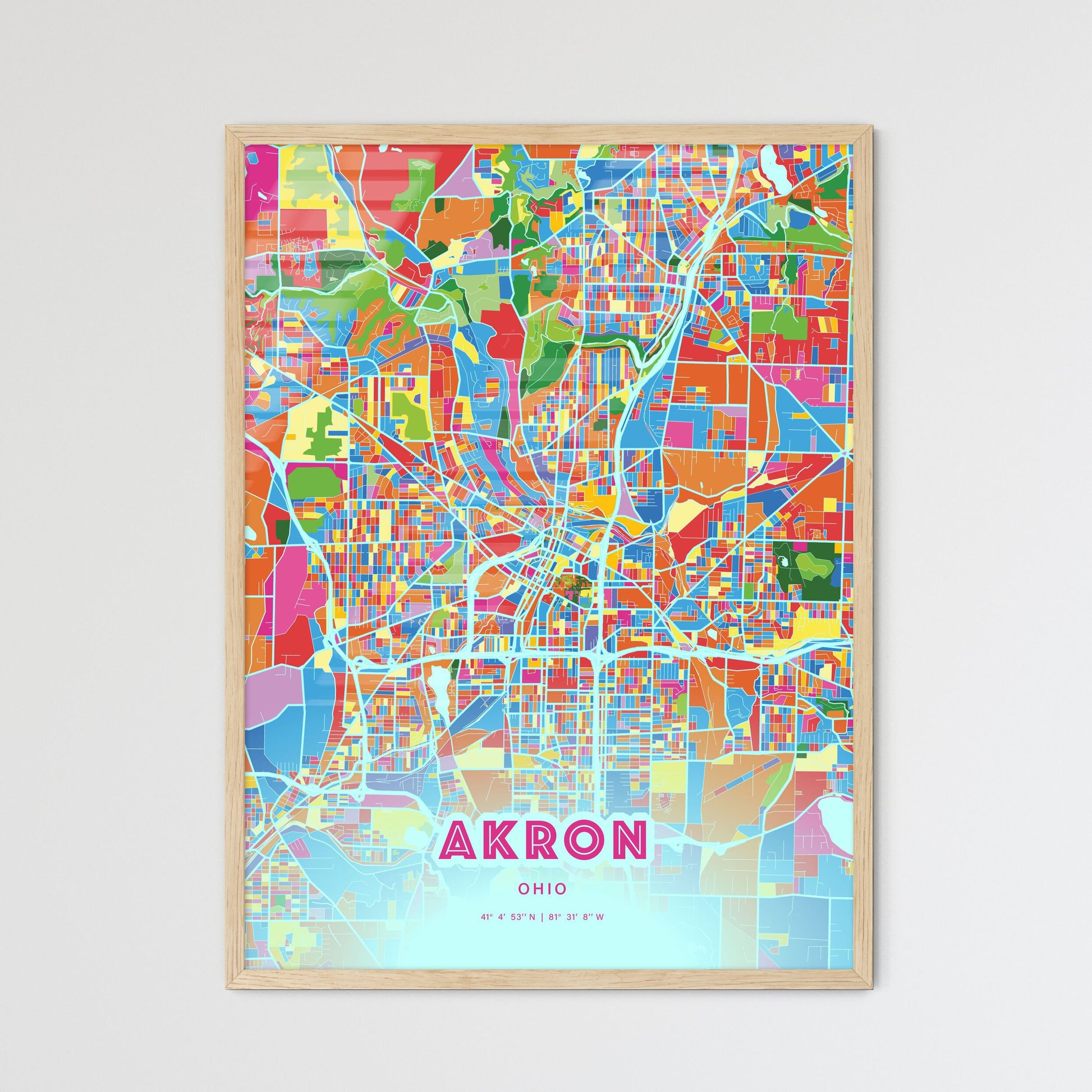 Colorful Akron Ohio Fine Art Map Crazy Colors