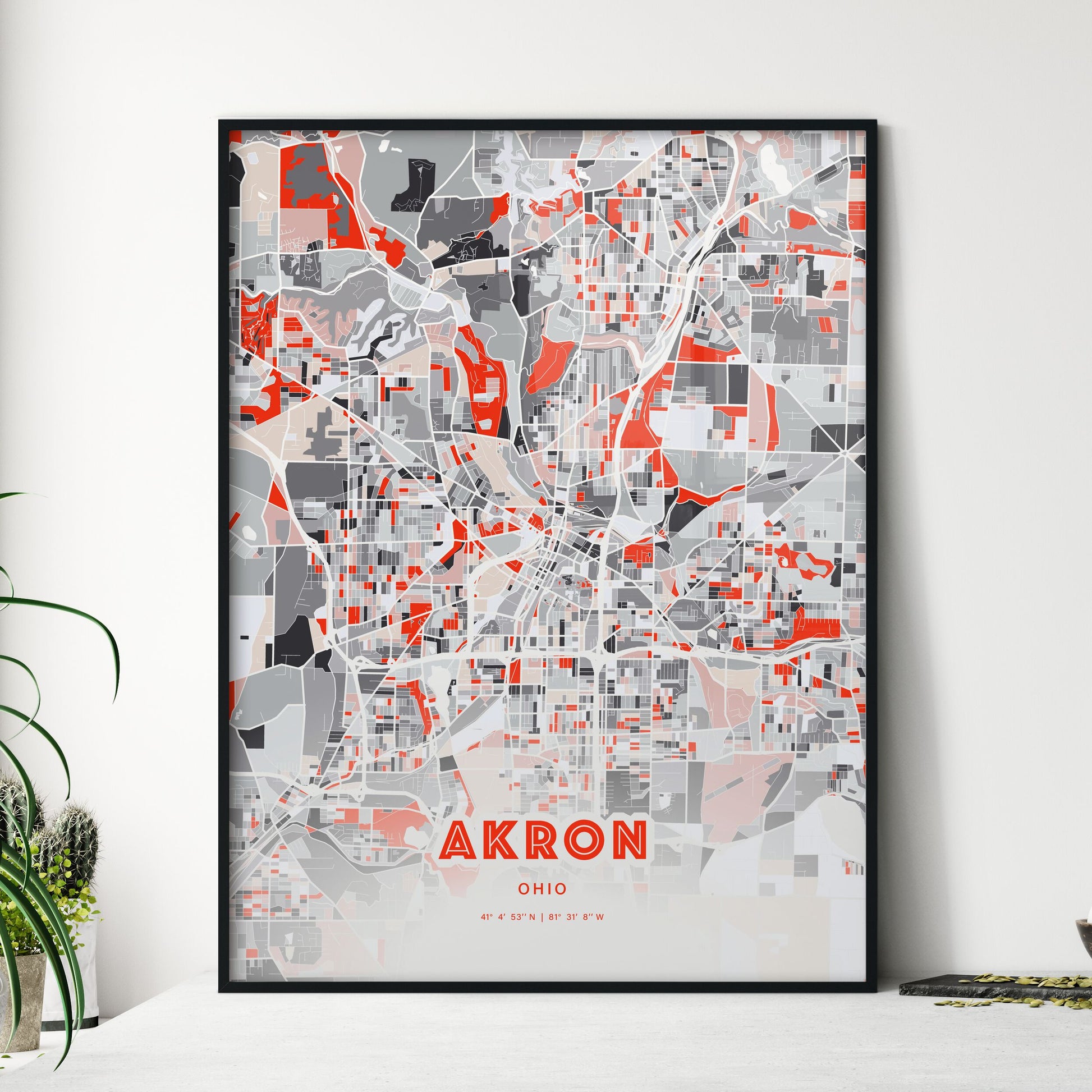 Colorful Akron Ohio Fine Art Map Modern Expressive