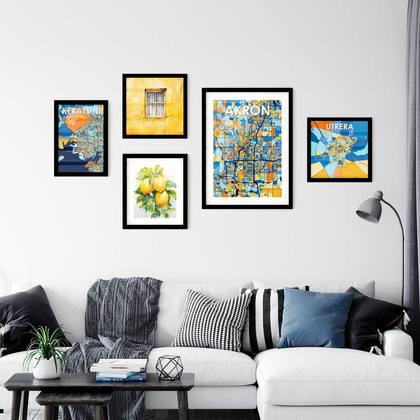 AKRON OHIO Vibrant Colorful Art Map Poster Blue Orange