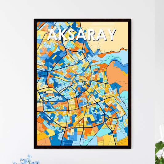 AKSARAY TURKEY Vibrant Colorful Art Map Poster Blue Orange