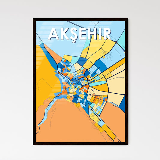 AKŞEHIR TURKEY Vibrant Colorful Art Map Poster Blue Orange