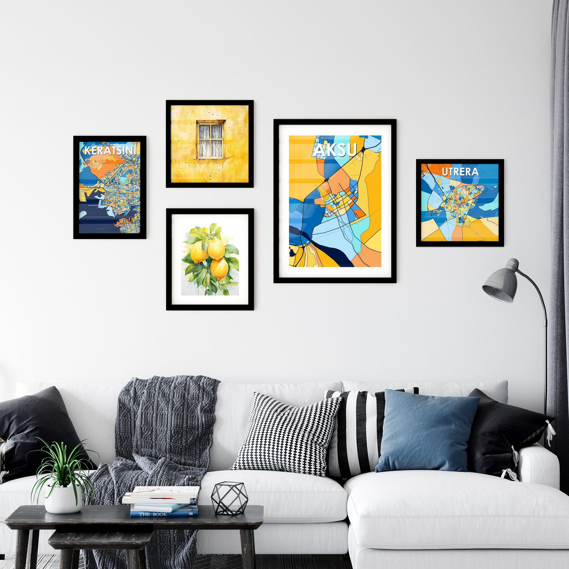 AKSU CHINA Vibrant Colorful Art Map Poster Blue Orange