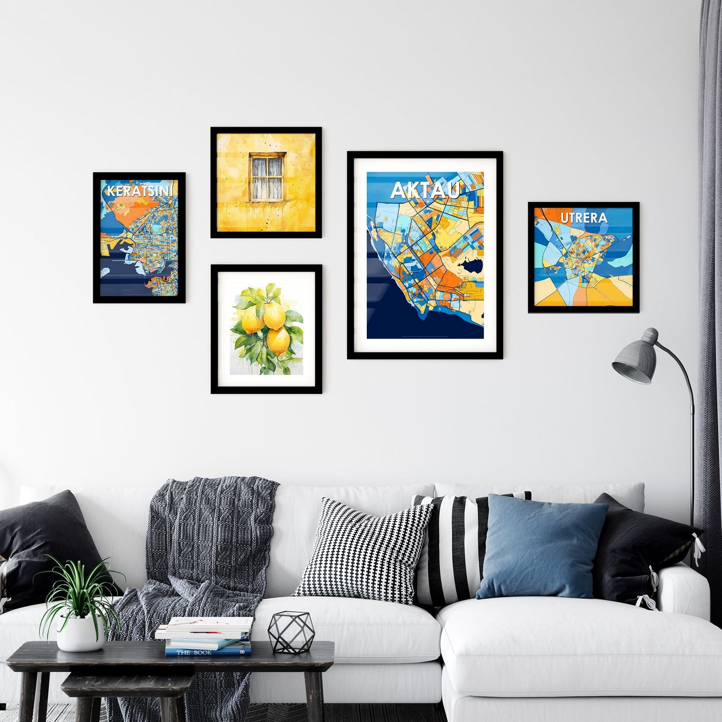 AKTAU KAZAKHSTAN Vibrant Colorful Art Map Poster Blue Orange