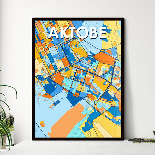 AKTOBE KAZAKHSTAN Vibrant Colorful Art Map Poster Blue Orange