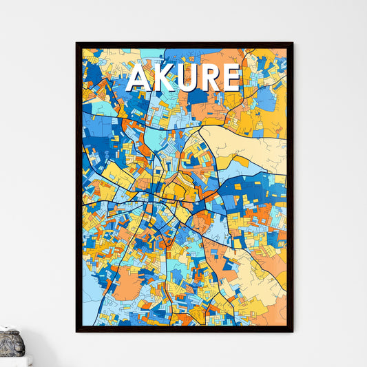 AKURE NIGERIA Vibrant Colorful Art Map Poster Blue Orange