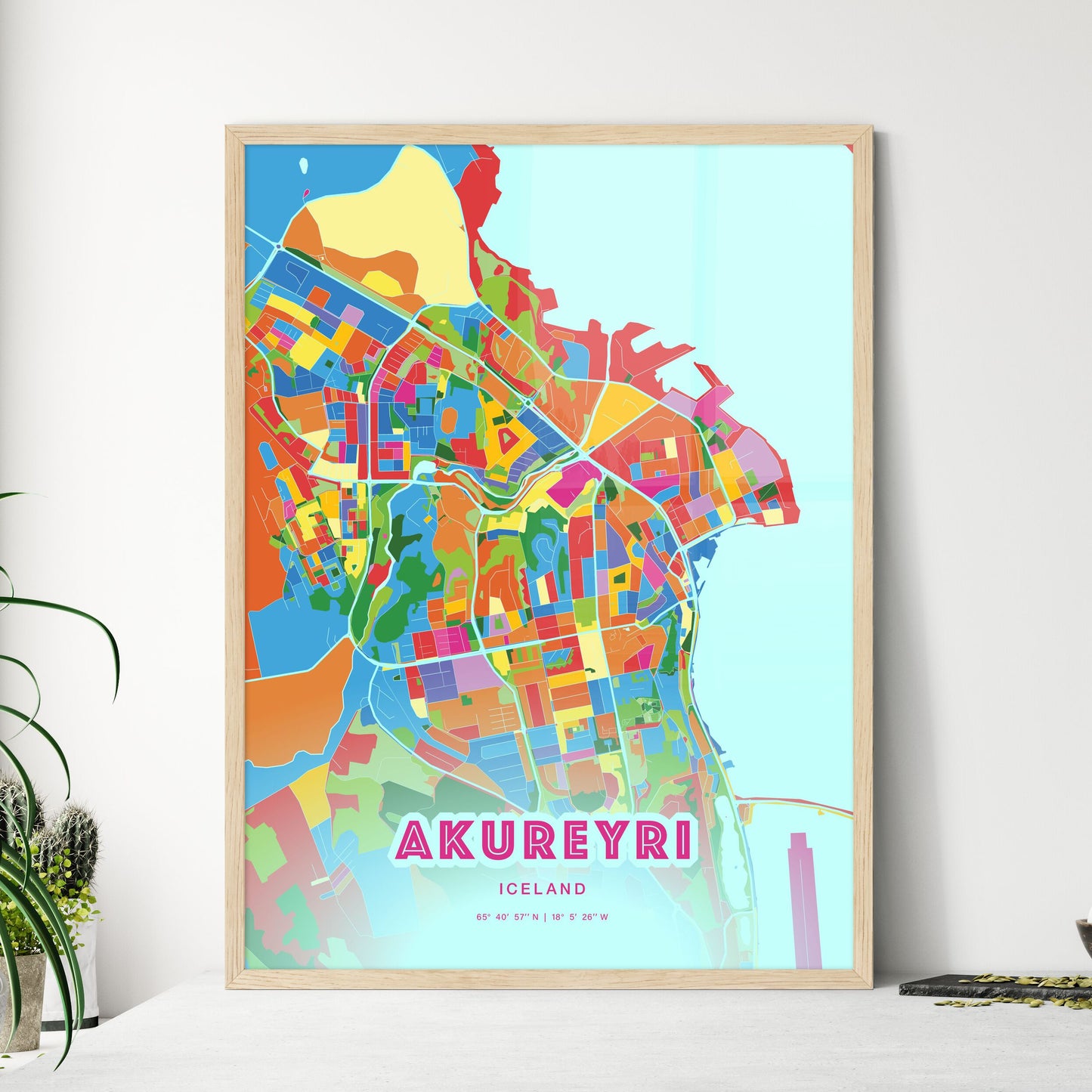 Colorful Akureyri Iceland Fine Art Map Crazy Colors