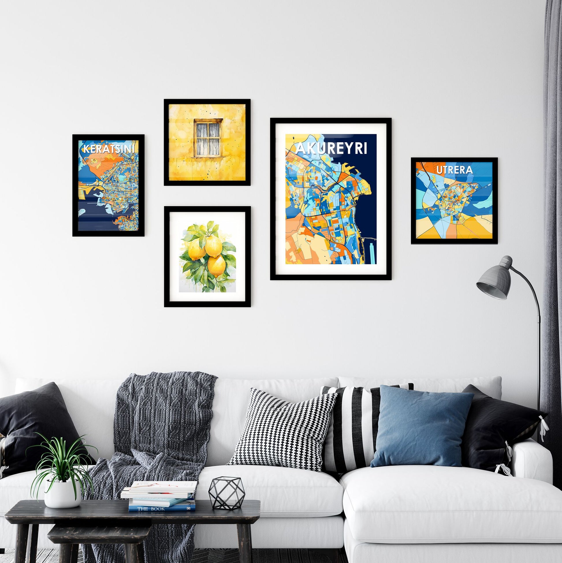 AKUREYRI ICELAND Vibrant Colorful Art Map Poster Blue Orange