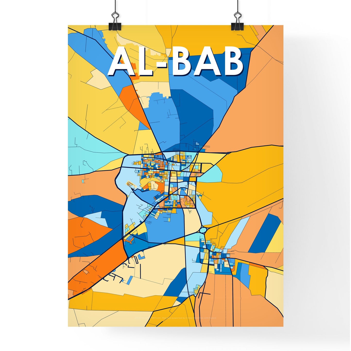 AL-BAB SYRIA Vibrant Colorful Art Map Poster Blue Orange