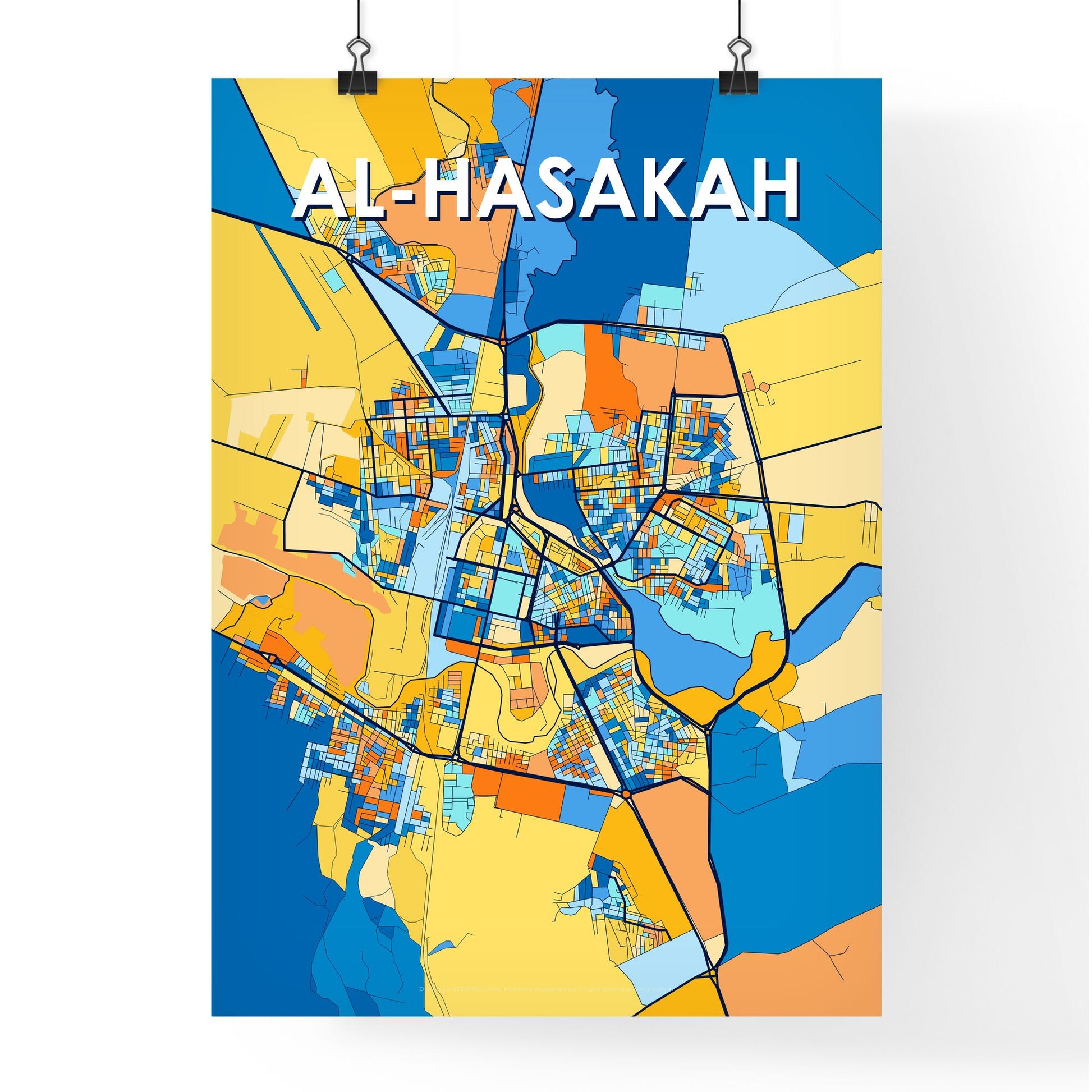 AL-HASAKAH SYRIA Vibrant Colorful Art Map Poster Blue Orange