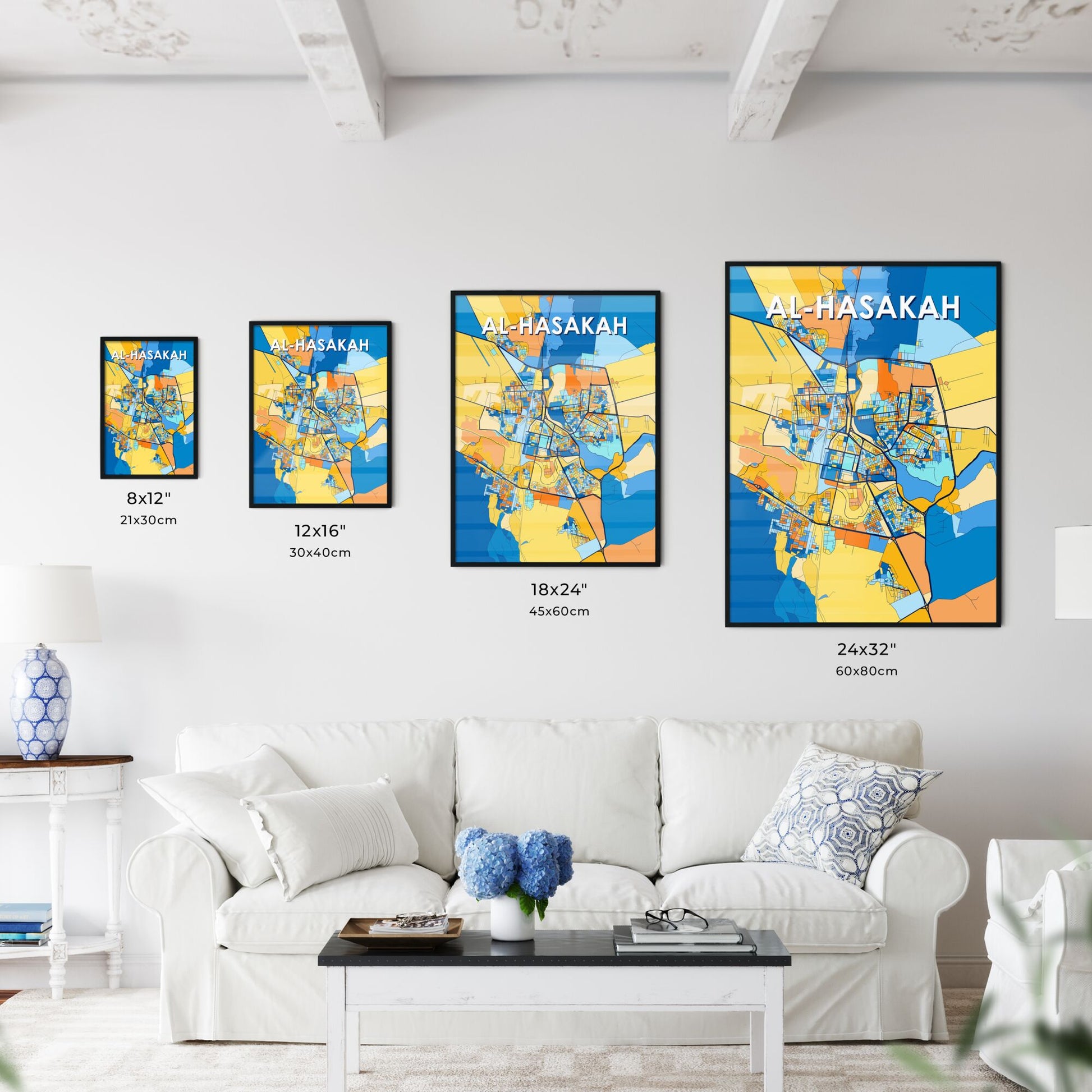 AL-HASAKAH SYRIA Vibrant Colorful Art Map Poster Blue Orange