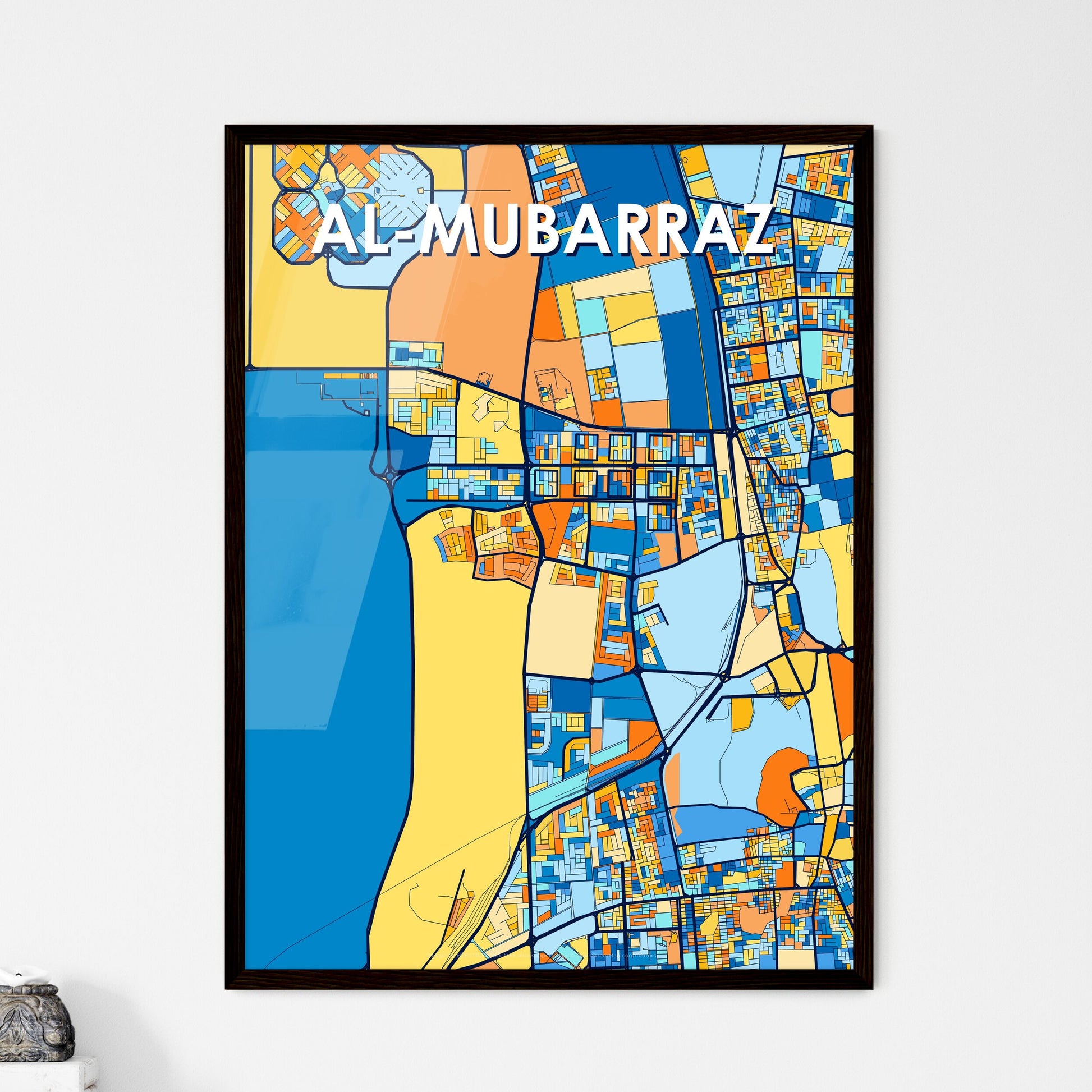 AL-MUBARRAZ SAUDI ARABIA Vibrant Colorful Art Map Poster Blue Orange