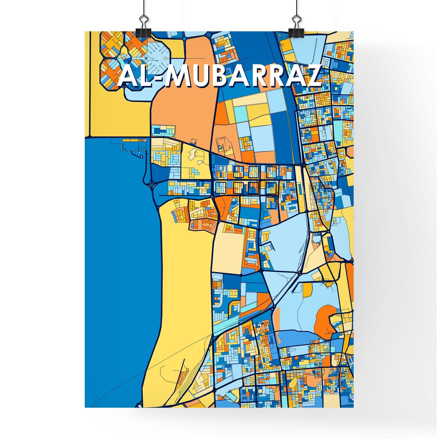 AL-MUBARRAZ SAUDI ARABIA Vibrant Colorful Art Map Poster Blue Orange