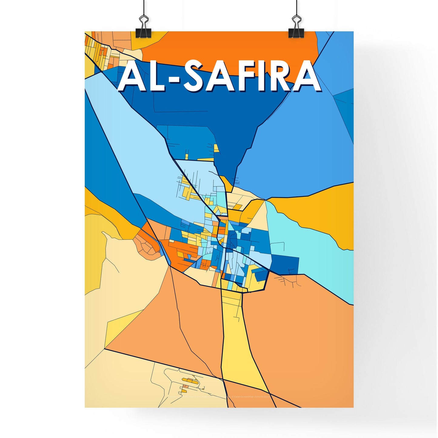 AL-SAFIRA SYRIA Vibrant Colorful Art Map Poster Blue Orange