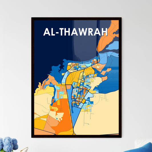 AL-THAWRAH SYRIA Vibrant Colorful Art Map Poster Blue Orange