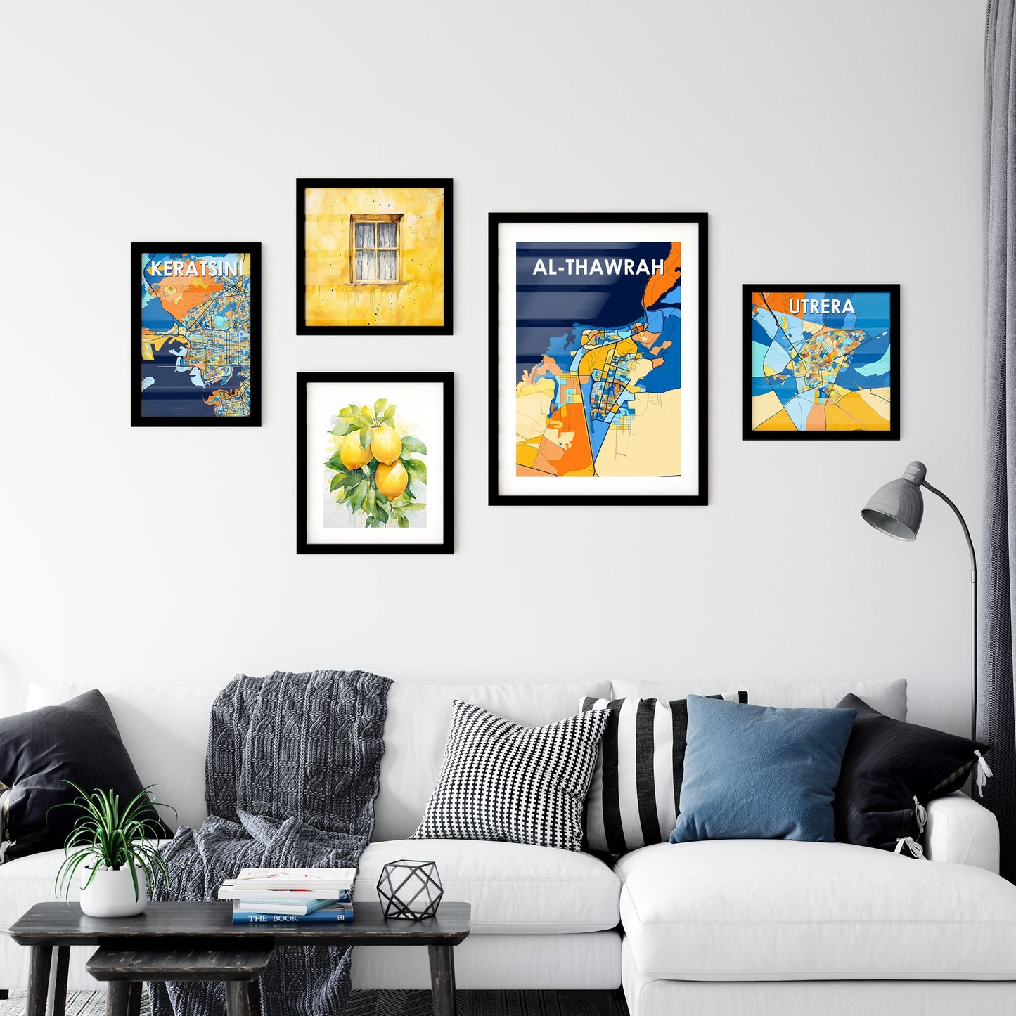 AL-THAWRAH SYRIA Vibrant Colorful Art Map Poster Blue Orange