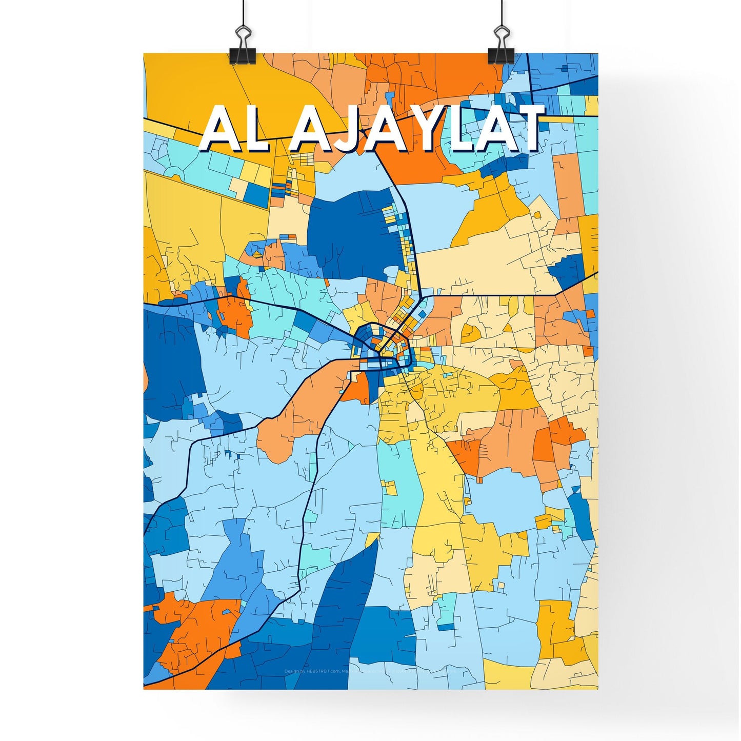 AL AJAYLAT LIBYA Vibrant Colorful Art Map Poster Blue Orange