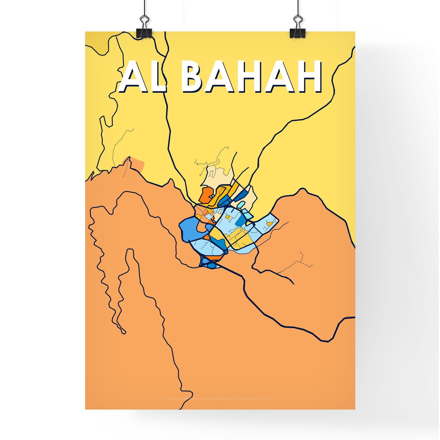 AL BAHAH SAUDI ARABIA Vibrant Colorful Art Map Poster Blue Orange