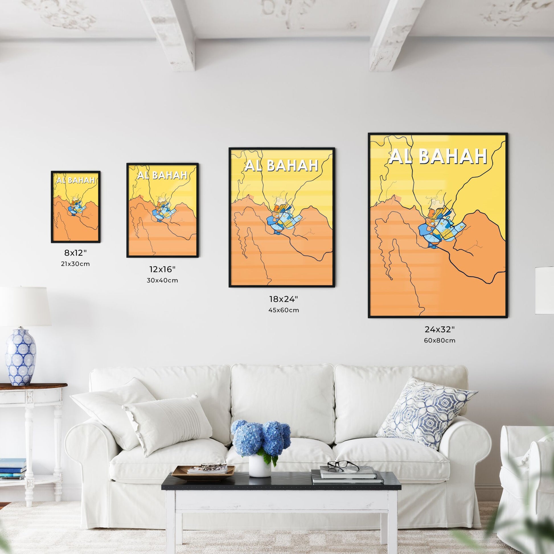 AL BAHAH SAUDI ARABIA Vibrant Colorful Art Map Poster Blue Orange