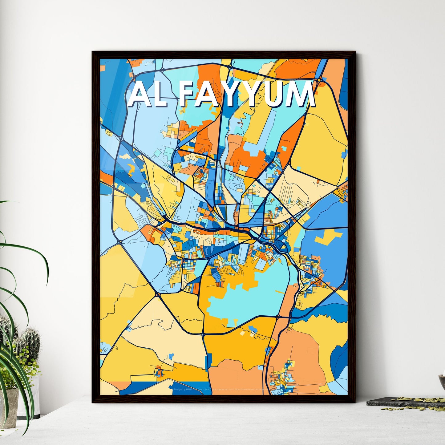 AL FAYYUM EGYPT Vibrant Colorful Art Map Poster Blue Orange