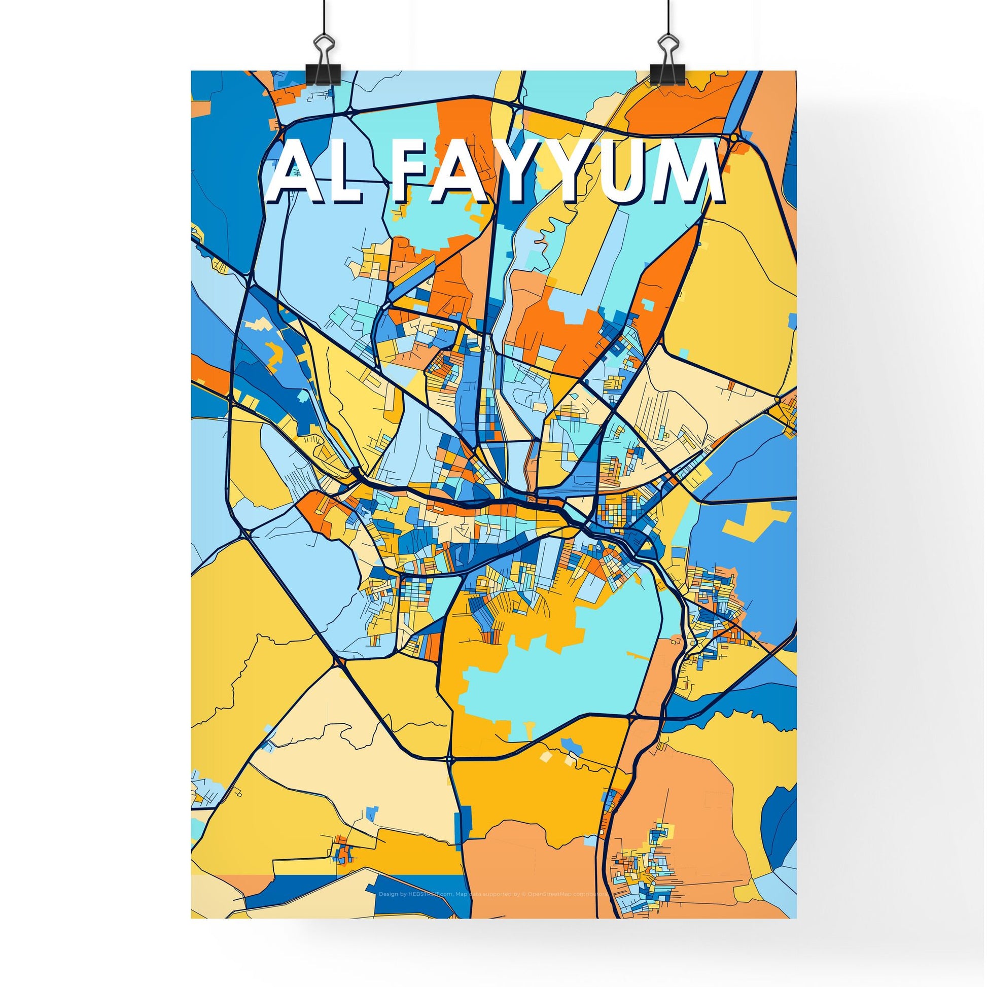 AL FAYYUM EGYPT Vibrant Colorful Art Map Poster Blue Orange