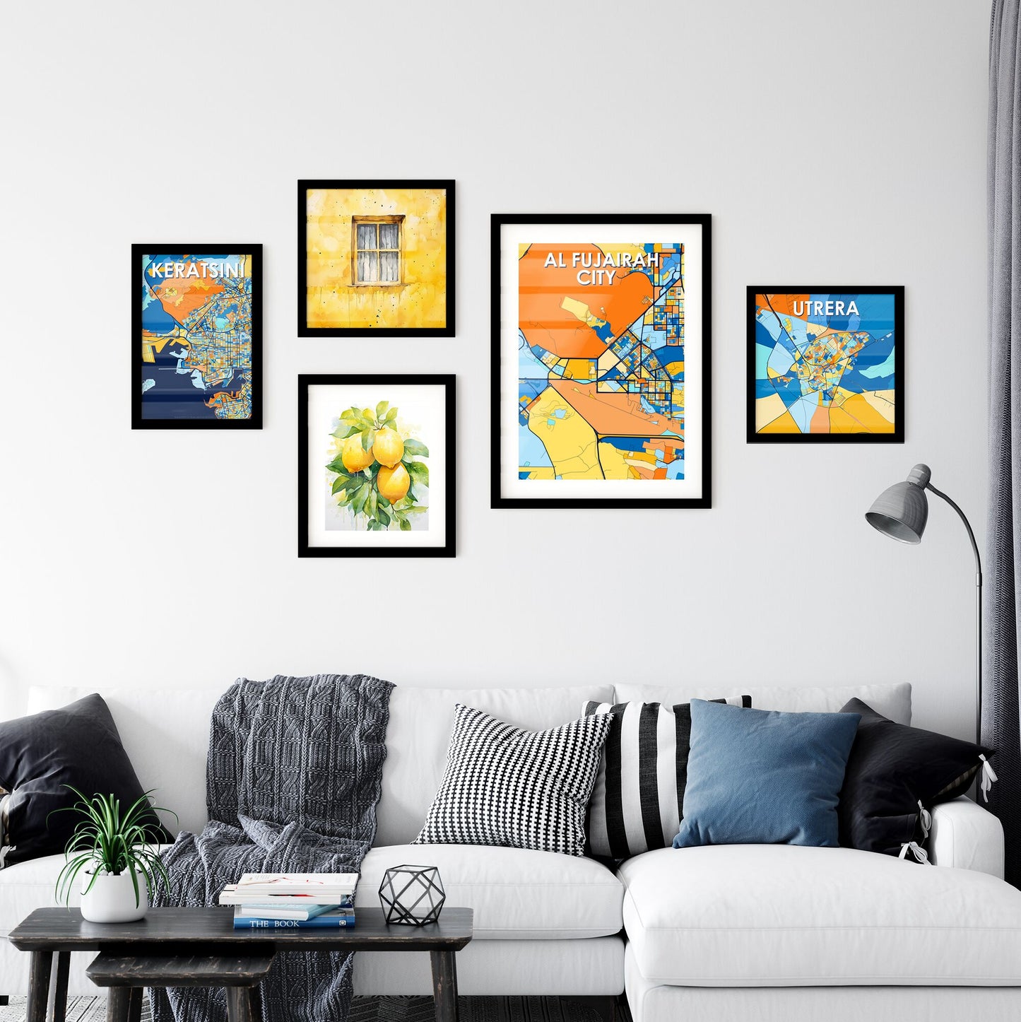 AL FUJAIRAH CITY UNITED ARAB EMIRATES Vibrant Colorful Art Map Poster Blue Orange