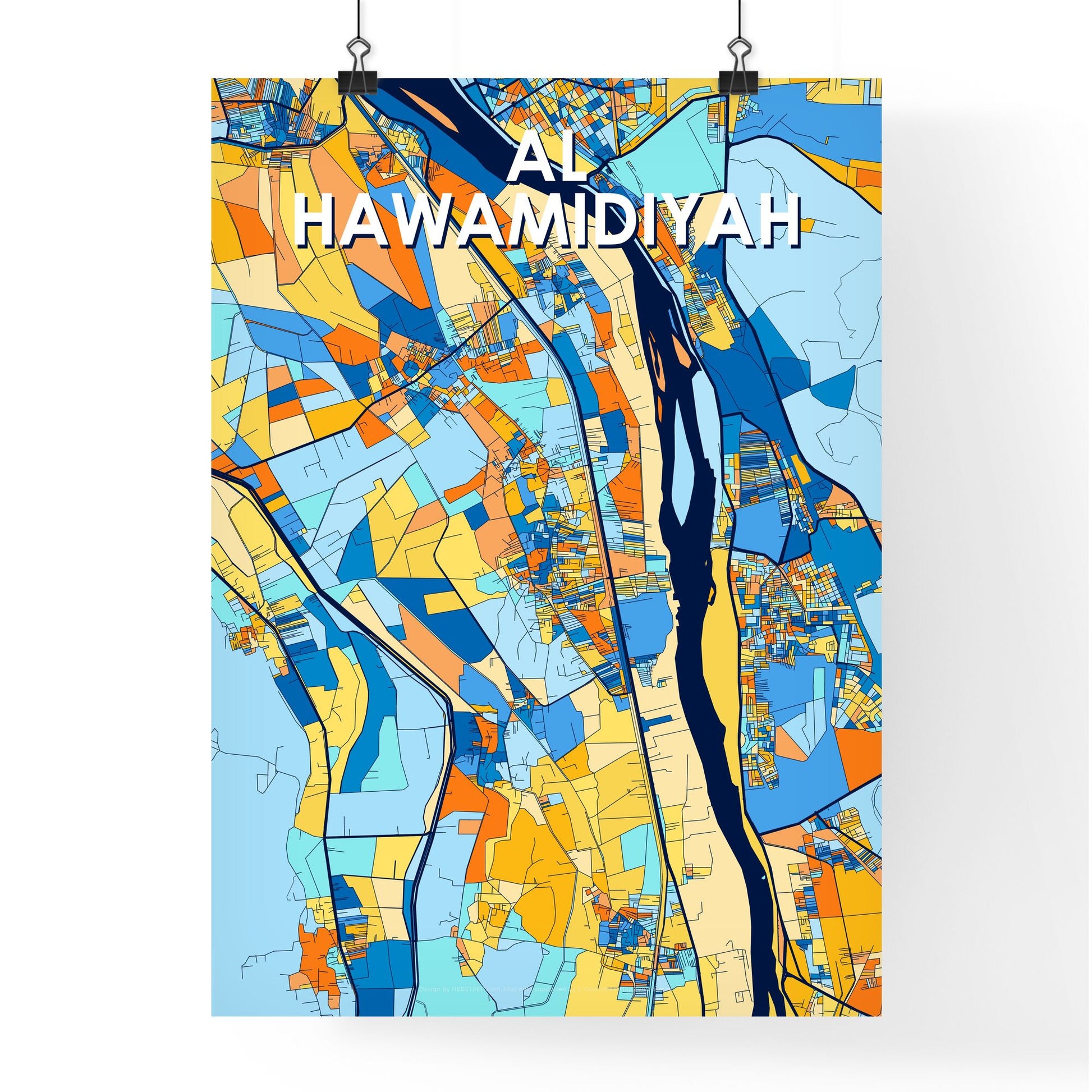 AL HAWAMIDIYAH EGYPT Vibrant Colorful Art Map Poster Blue Orange