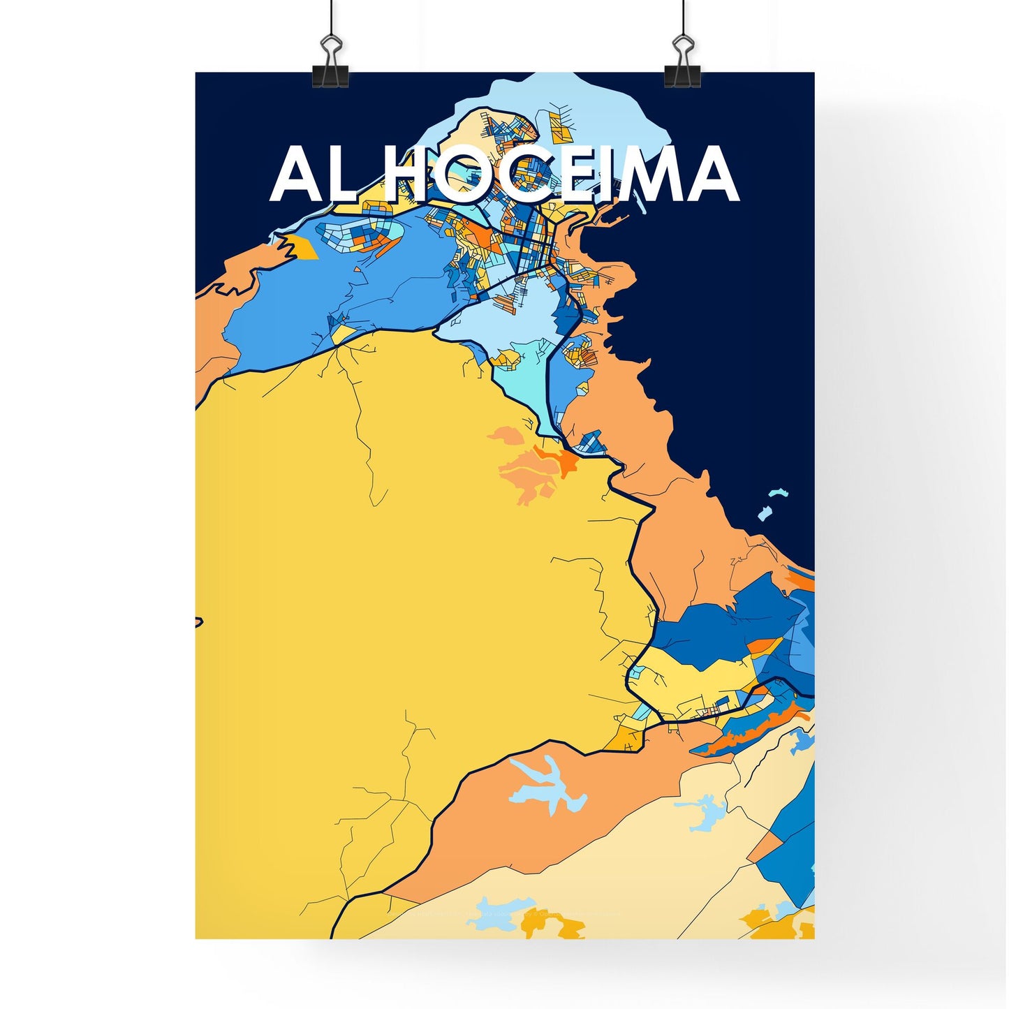 AL HOCEIMA MOROCCO Vibrant Colorful Art Map Poster Blue Orange
