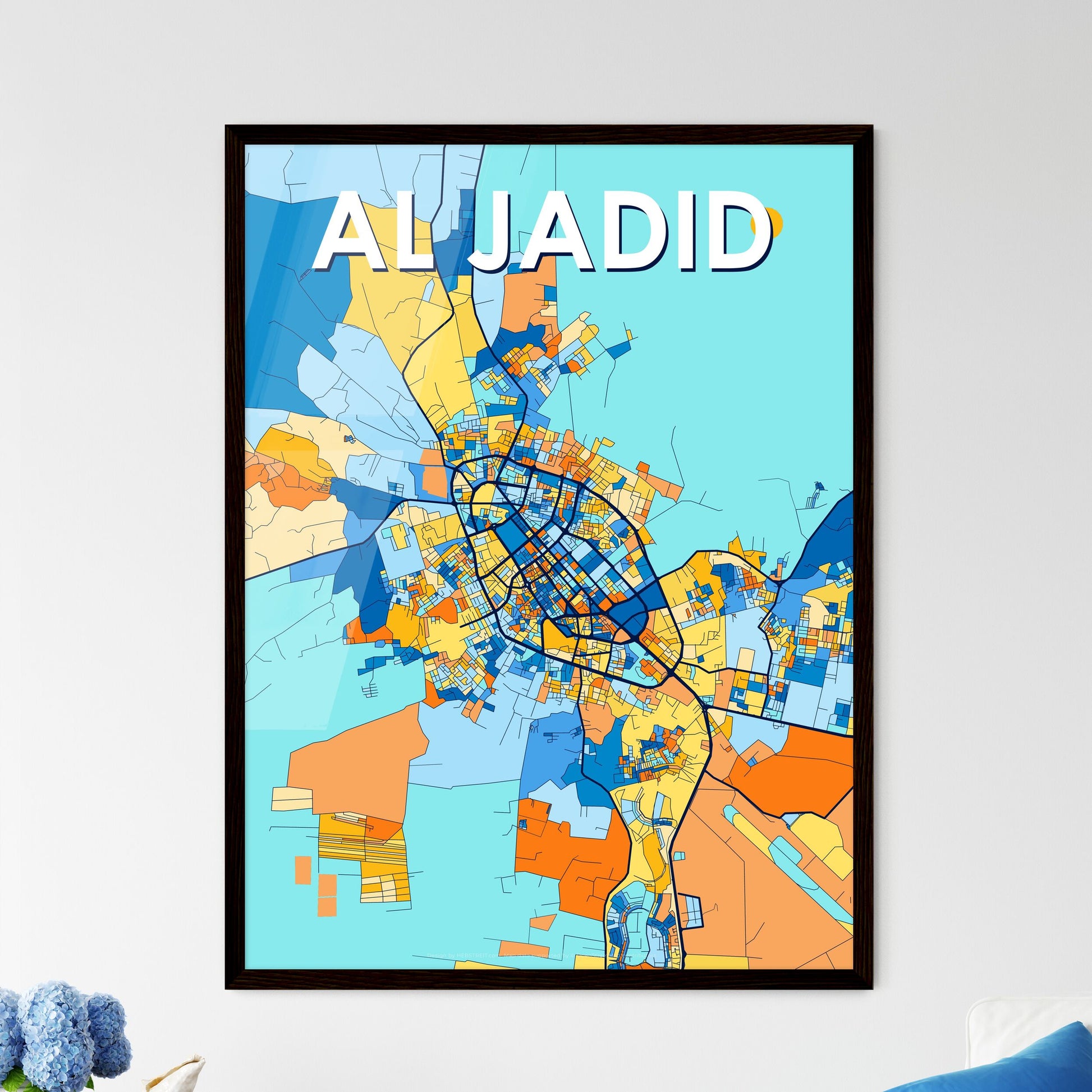 AL JADID LIBYA Vibrant Colorful Art Map Poster Blue Orange