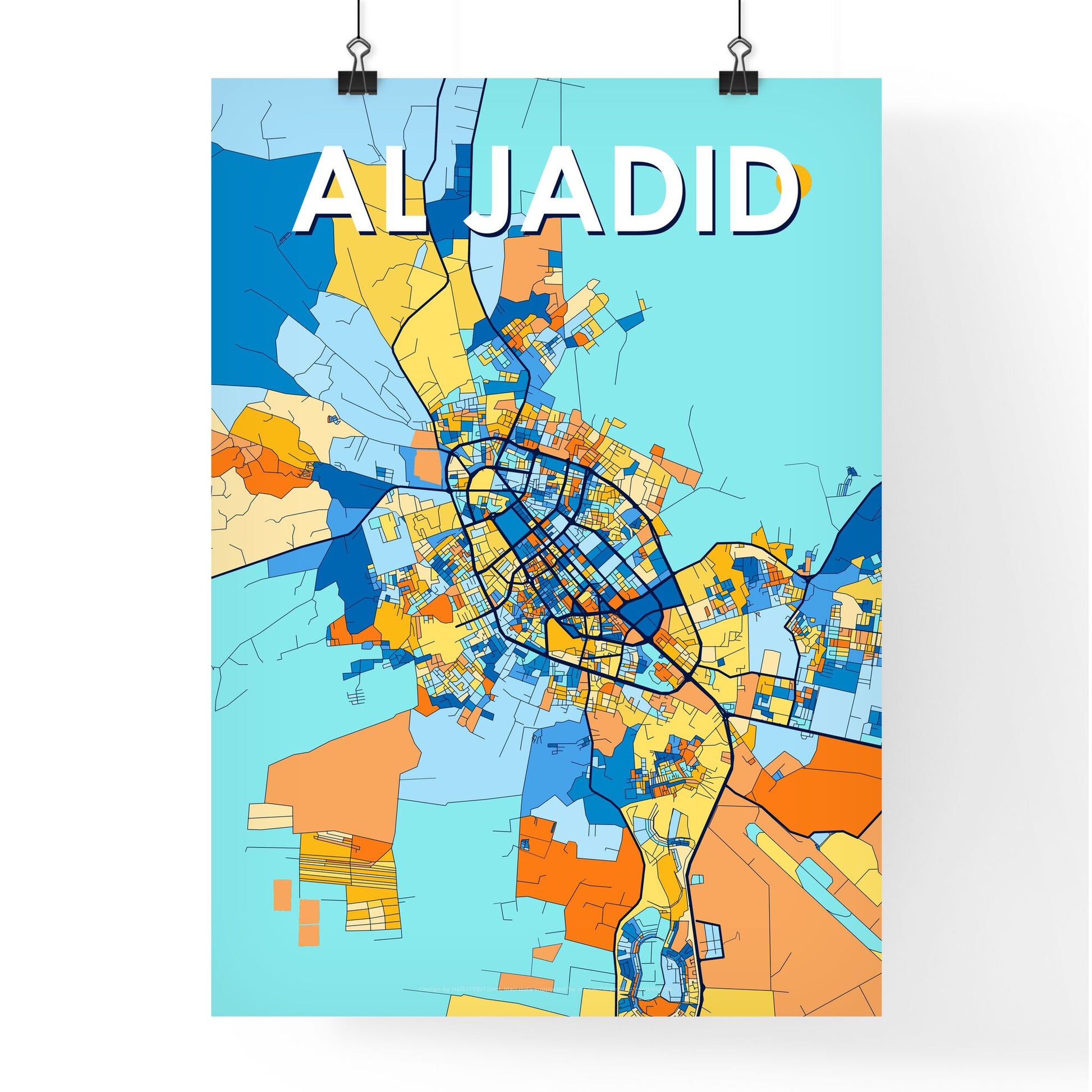 AL JADID LIBYA Vibrant Colorful Art Map Poster Blue Orange