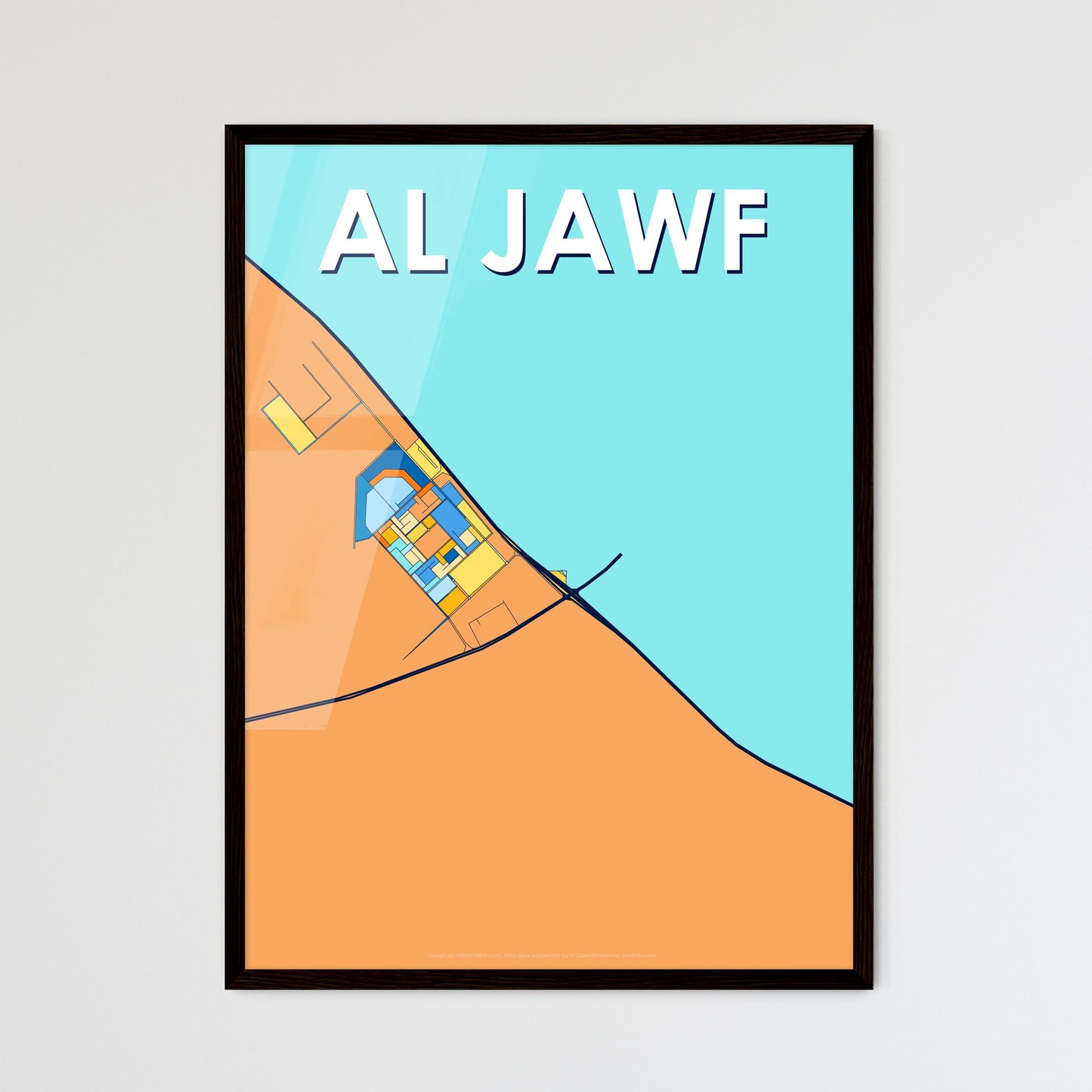 AL JAWF SAUDI ARABIA Vibrant Colorful Art Map Poster Blue Orange