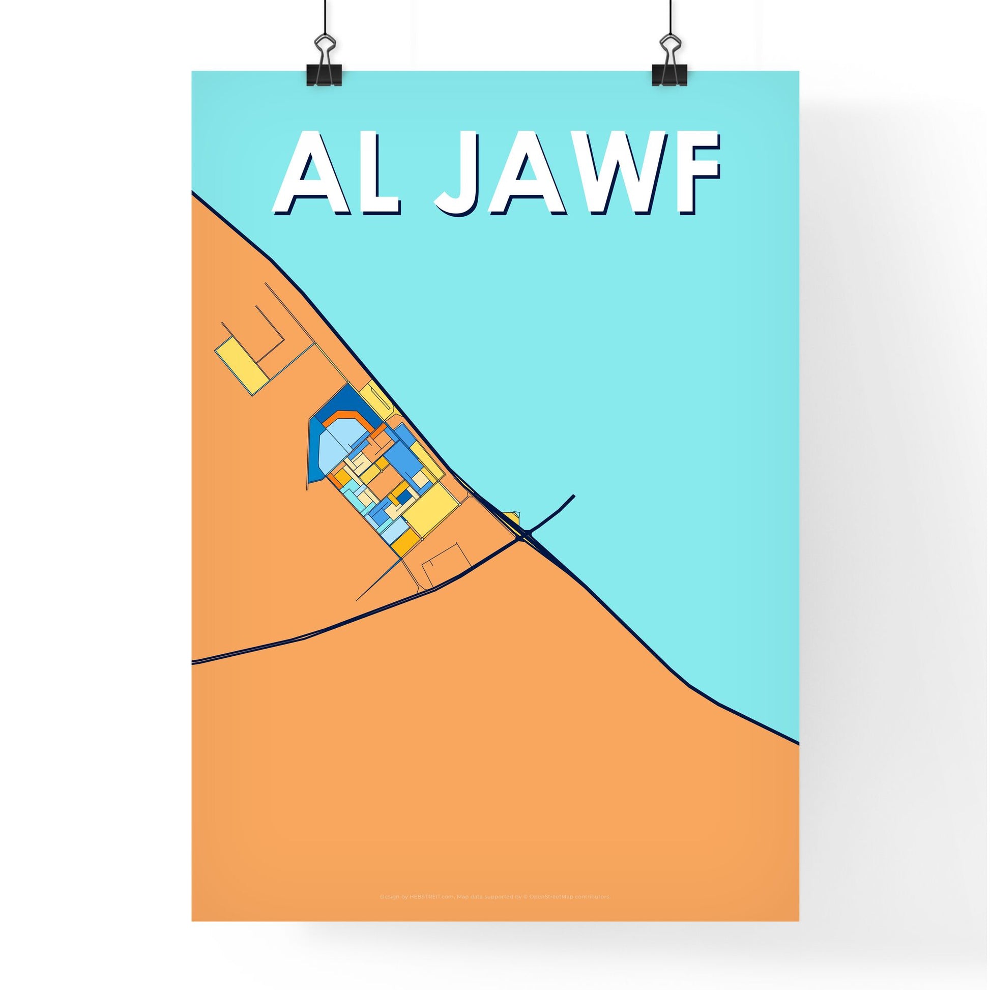 AL JAWF SAUDI ARABIA Vibrant Colorful Art Map Poster Blue Orange