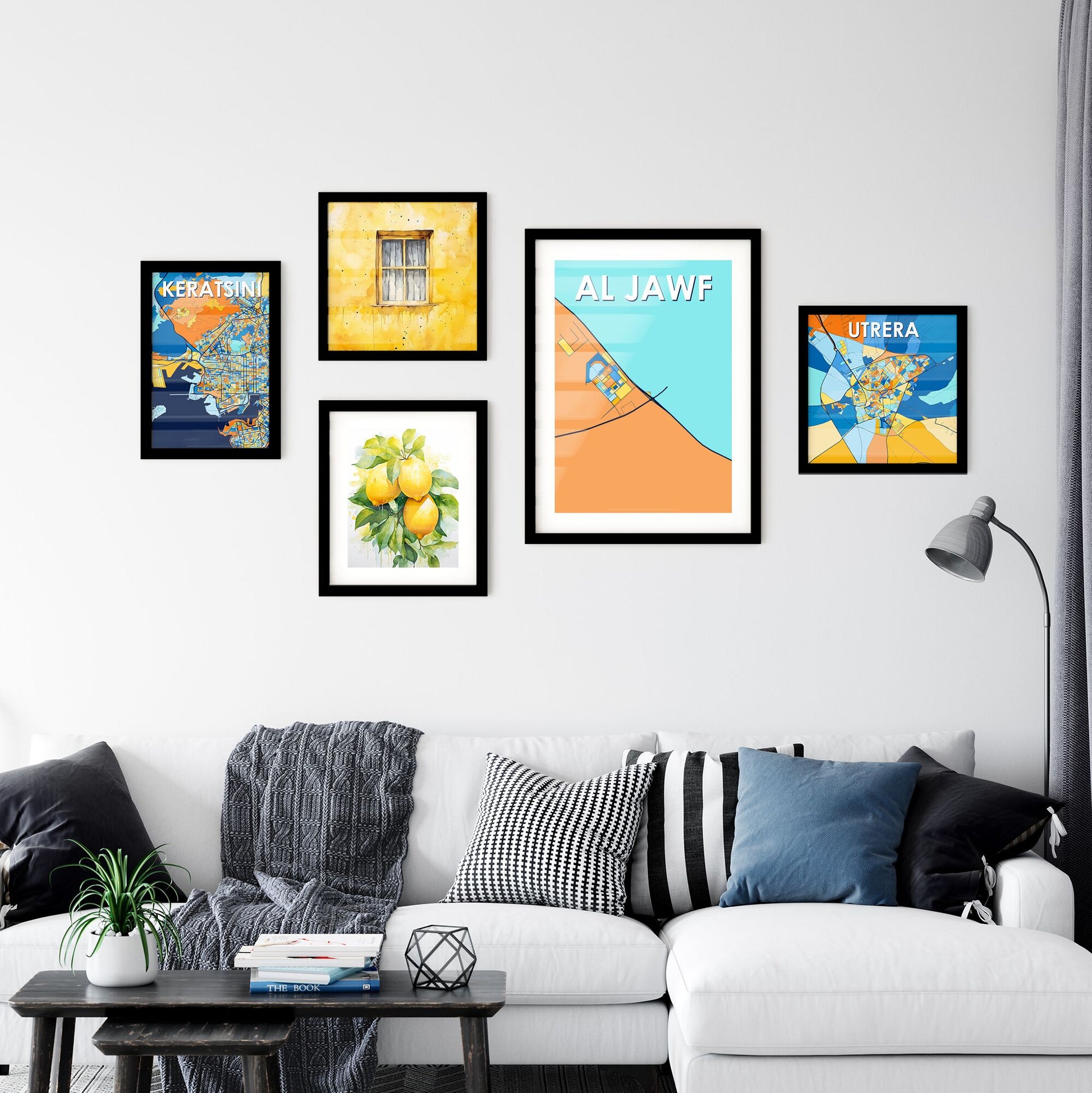 AL JAWF SAUDI ARABIA Vibrant Colorful Art Map Poster Blue Orange