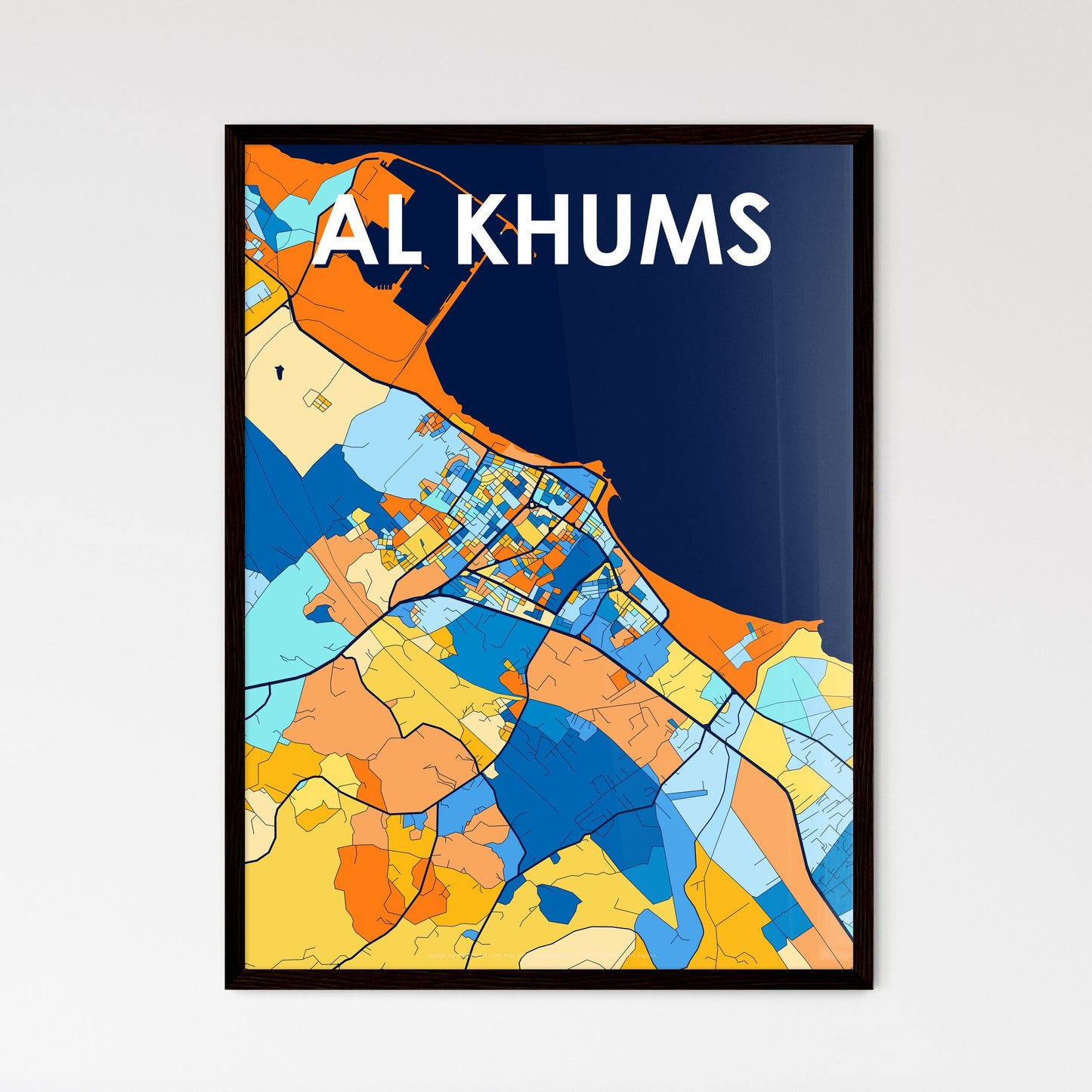 AL KHUMS LIBYA Vibrant Colorful Art Map Poster Blue Orange