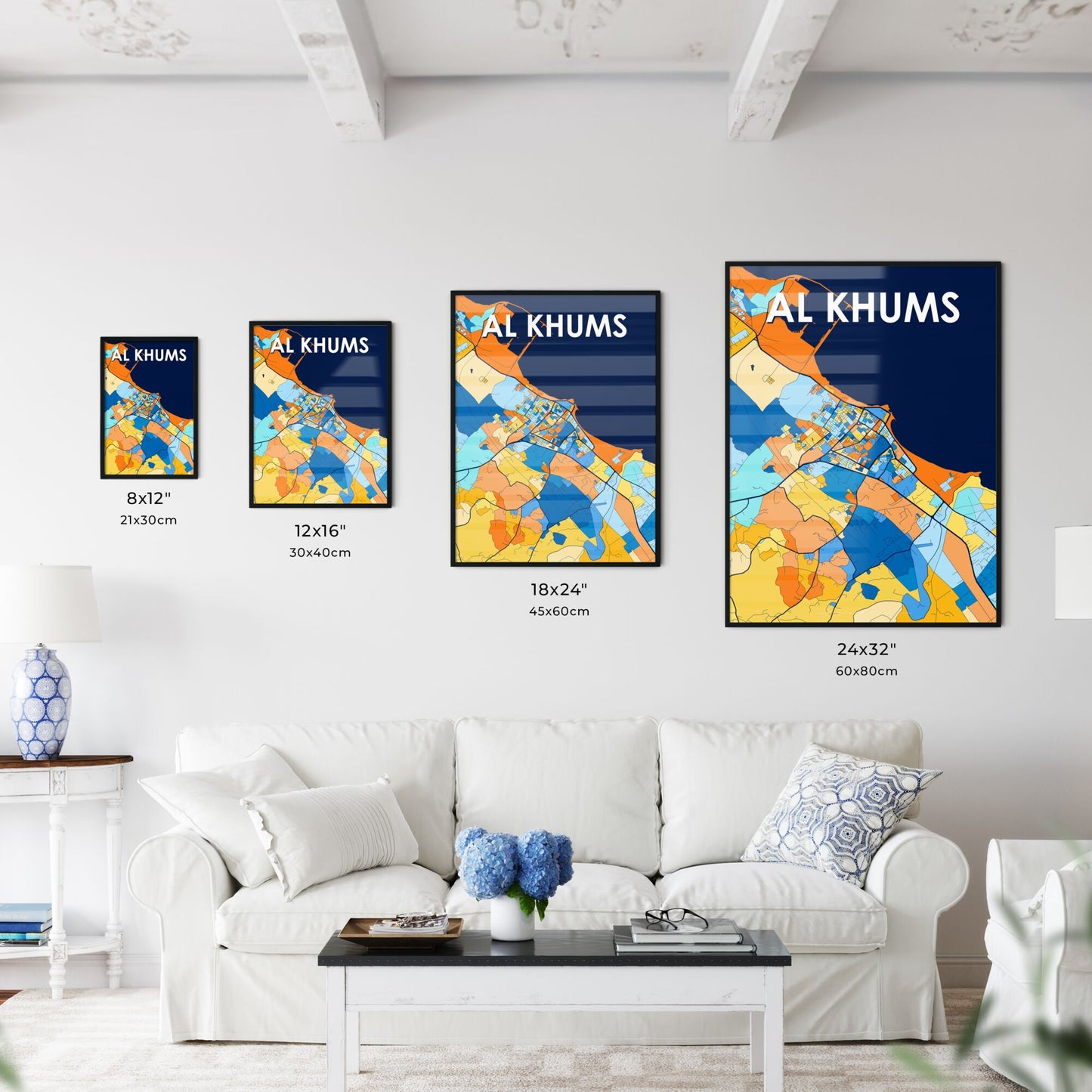 AL KHUMS LIBYA Vibrant Colorful Art Map Poster Blue Orange