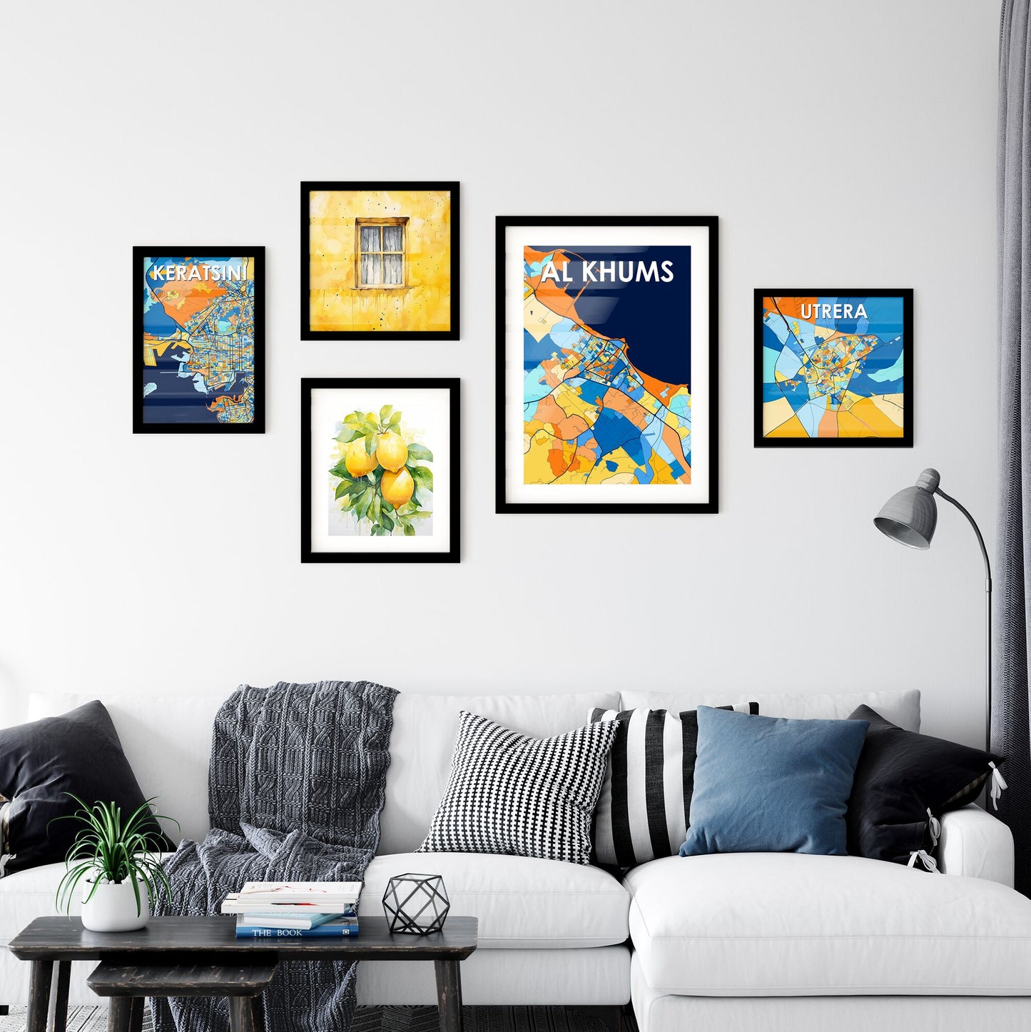 AL KHUMS LIBYA Vibrant Colorful Art Map Poster Blue Orange