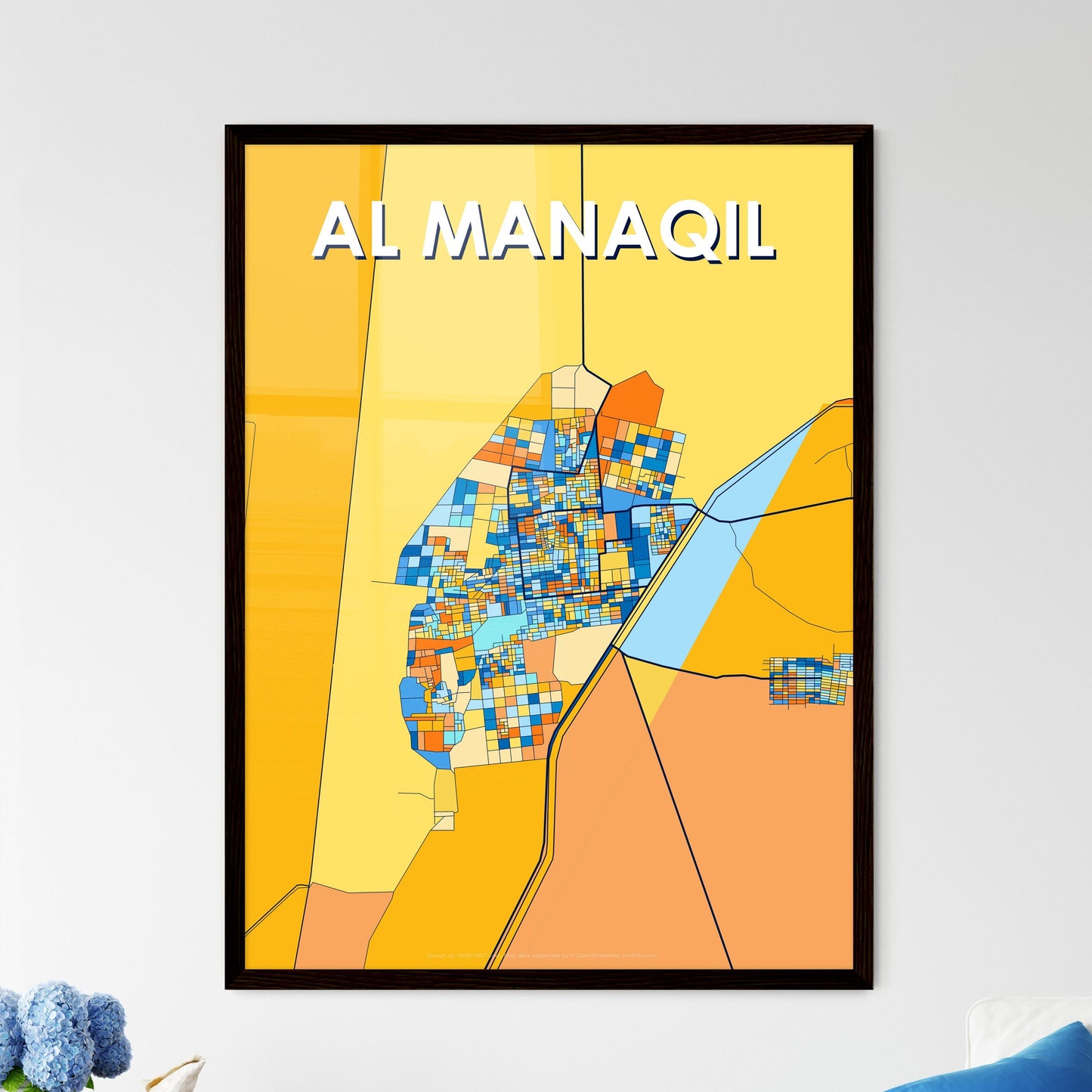 AL MANAQIL SUDAN Vibrant Colorful Art Map Poster Blue Orange