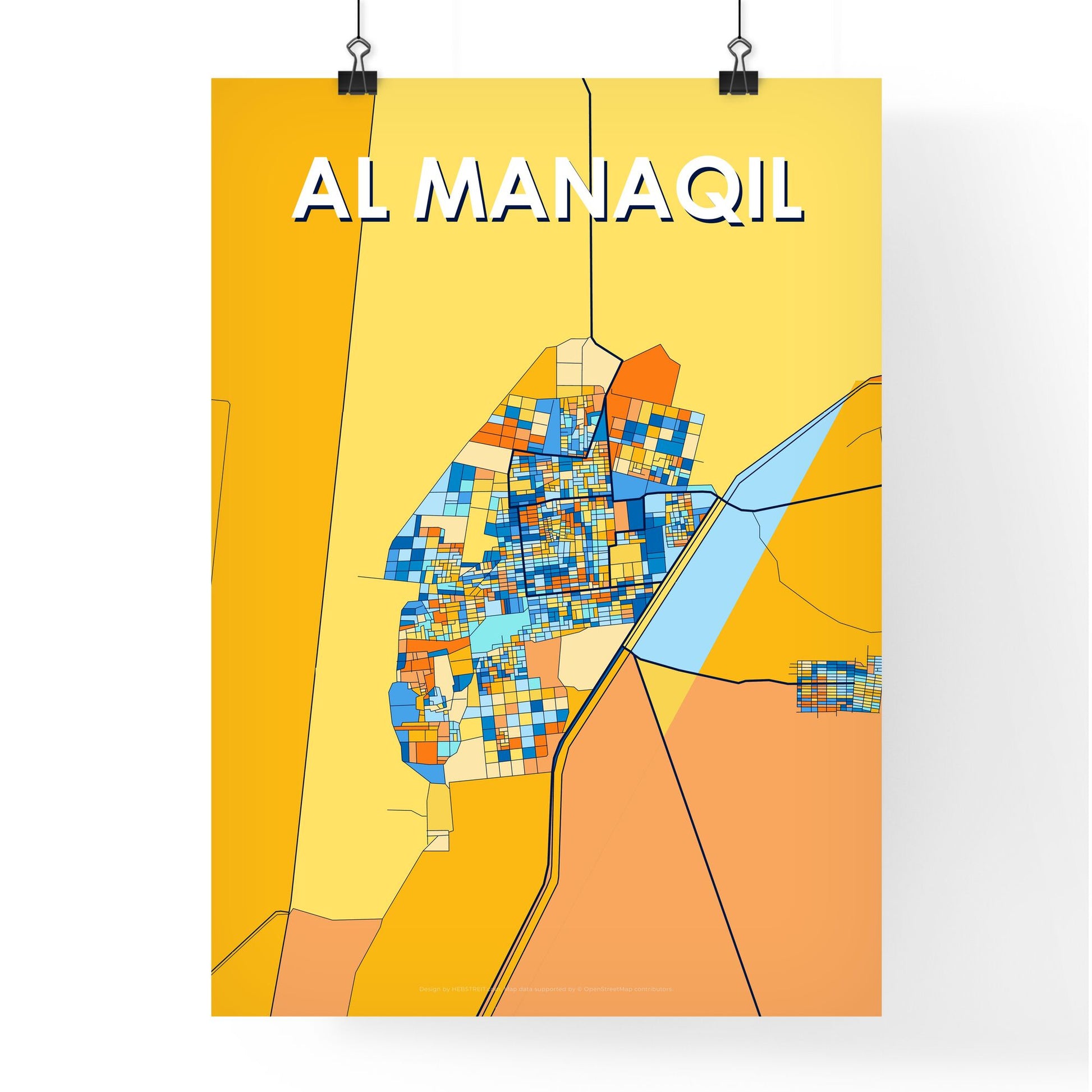 AL MANAQIL SUDAN Vibrant Colorful Art Map Poster Blue Orange