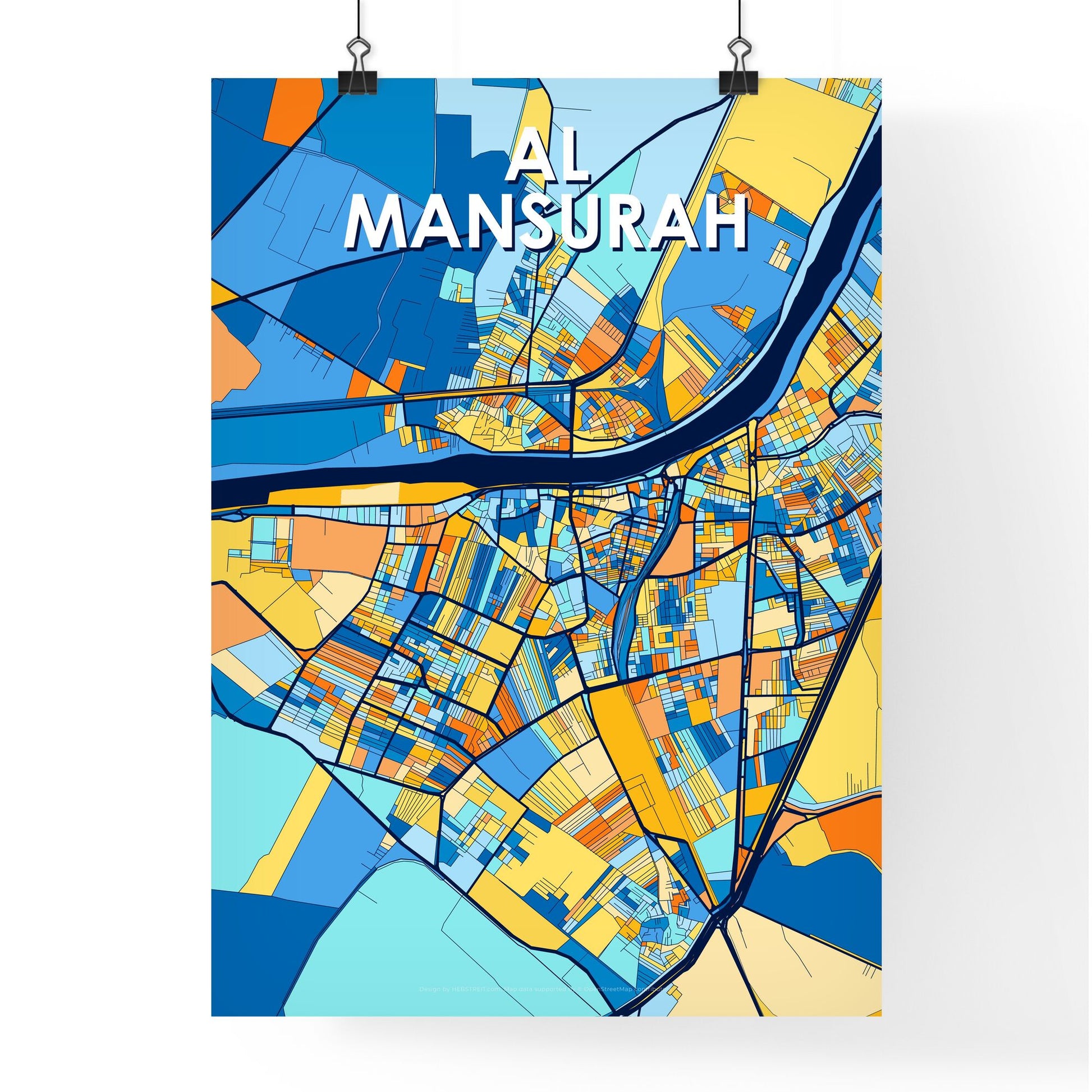 AL MANSURAH EGYPT Vibrant Colorful Art Map Poster Blue Orange