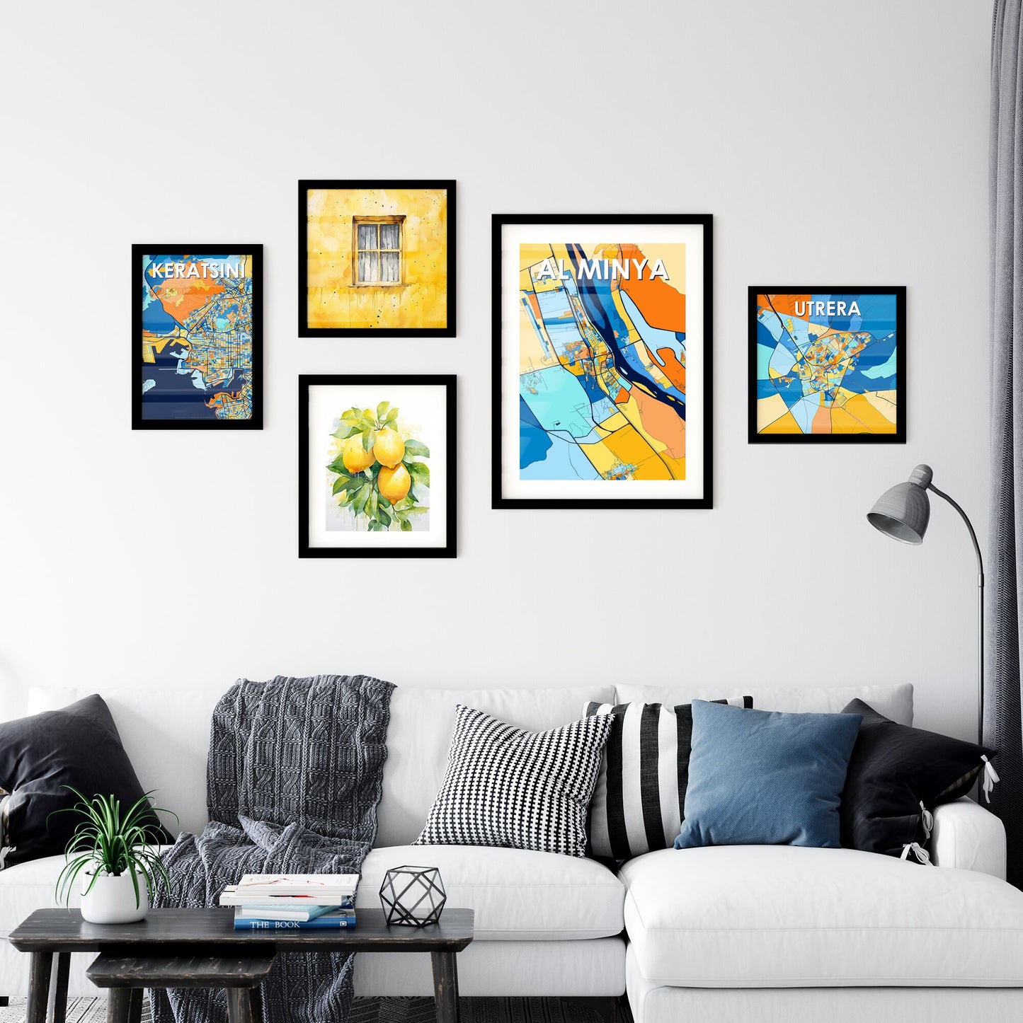 AL MINYA EGYPT Vibrant Colorful Art Map Poster Blue Orange