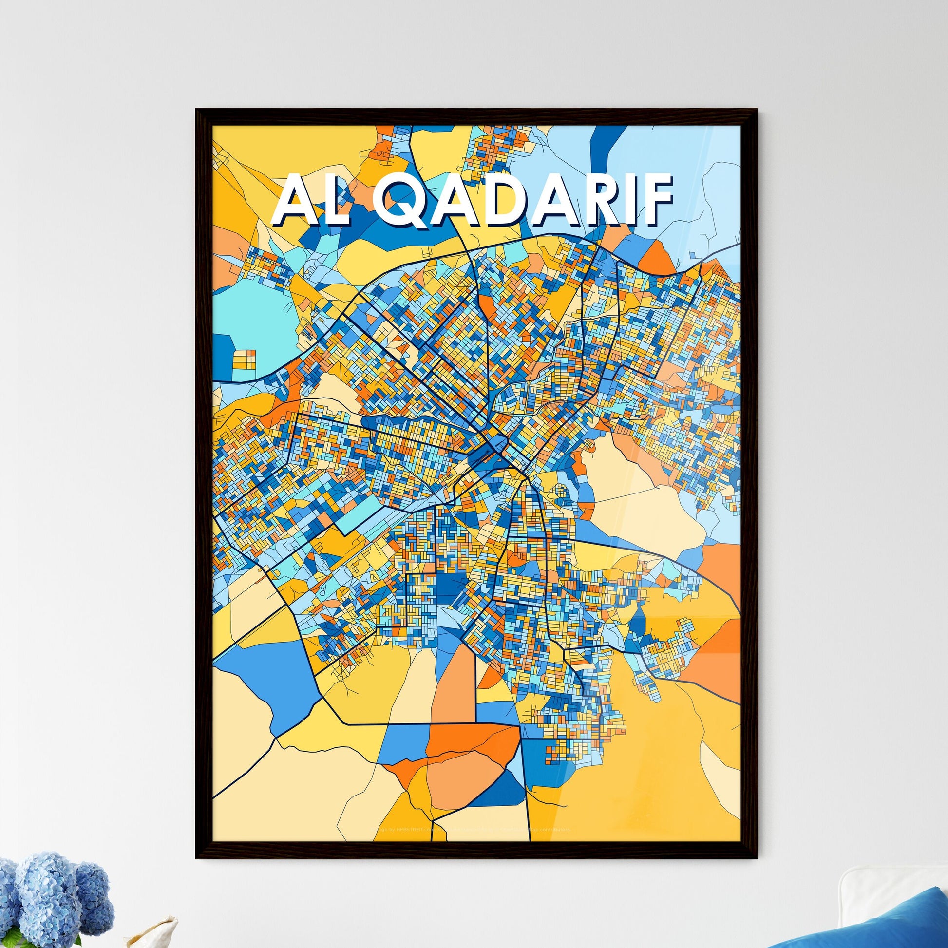 AL QADARIF SUDAN Vibrant Colorful Art Map Poster Blue Orange