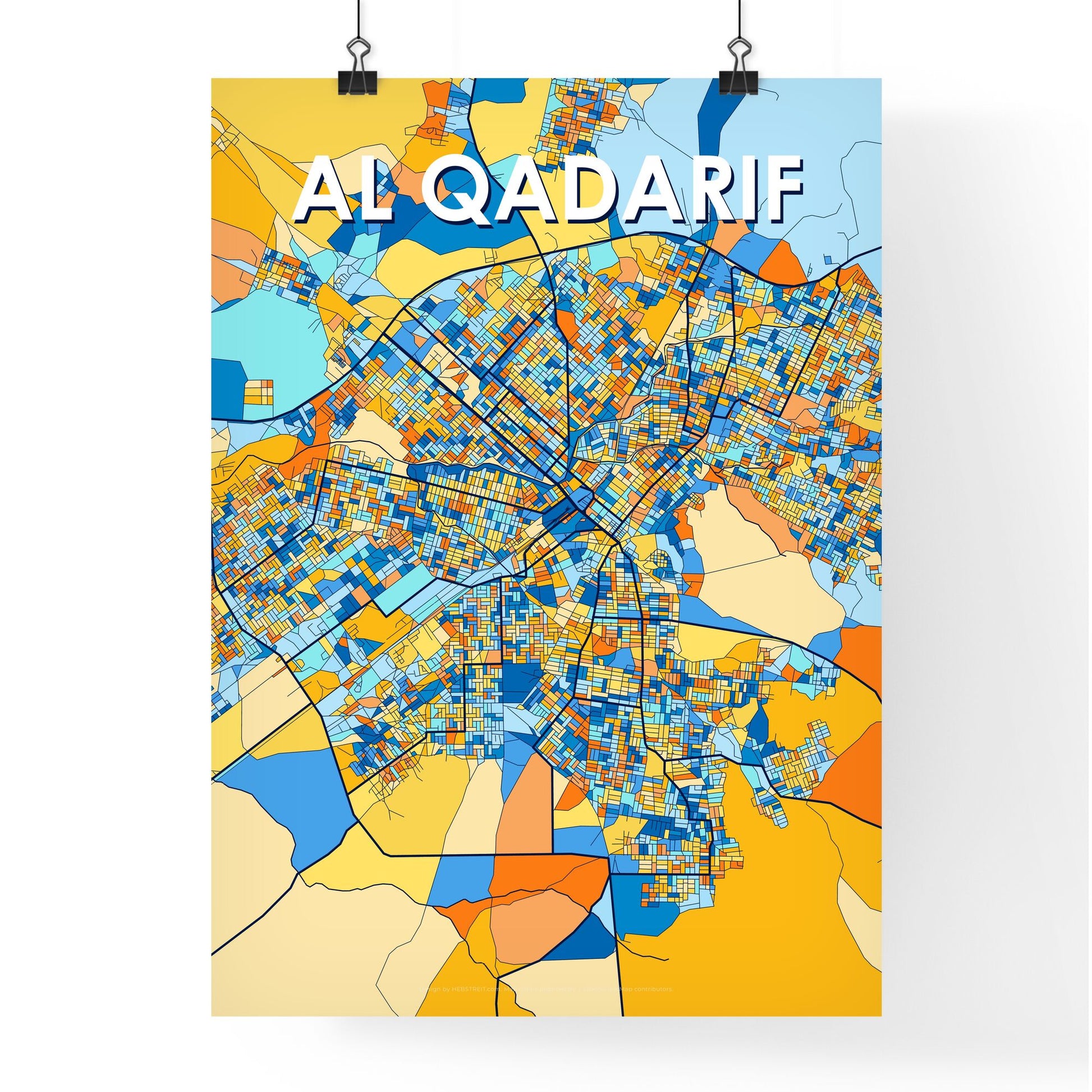 AL QADARIF SUDAN Vibrant Colorful Art Map Poster Blue Orange