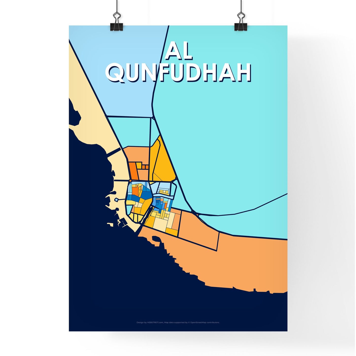 AL QUNFUDHAH SAUDI ARABIA Vibrant Colorful Art Map Poster Blue Orange