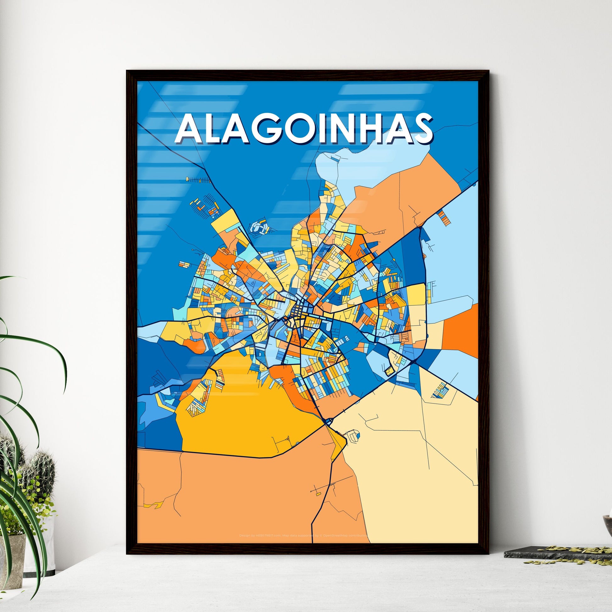 ALAGOINHAS BRAZIL Vibrant Colorful Art Map Poster Blue Orange