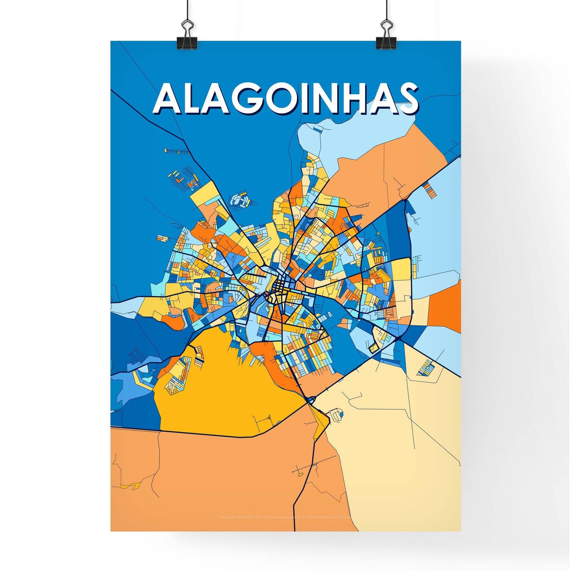 ALAGOINHAS BRAZIL Vibrant Colorful Art Map Poster Blue Orange