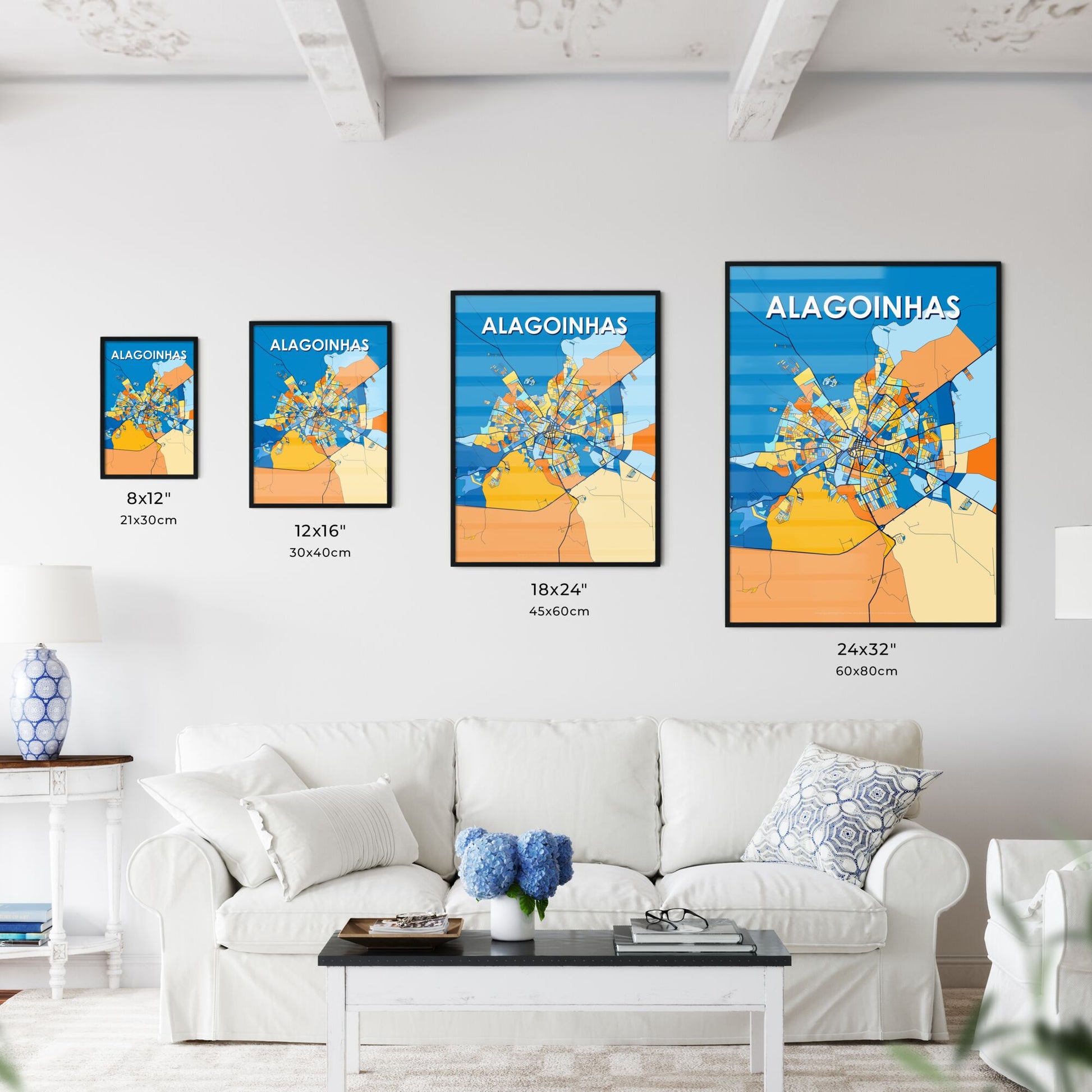 ALAGOINHAS BRAZIL Vibrant Colorful Art Map Poster Blue Orange