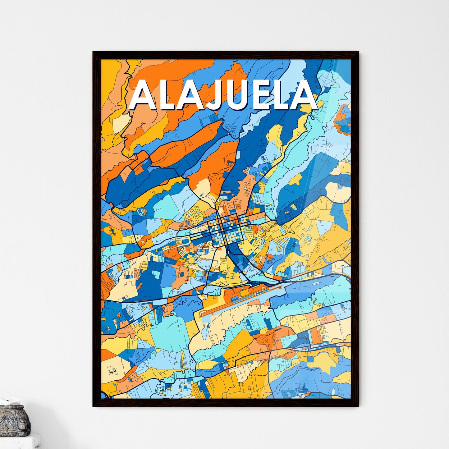 ALAJUELA COSTA RICA Vibrant Colorful Art Map Poster Blue Orange