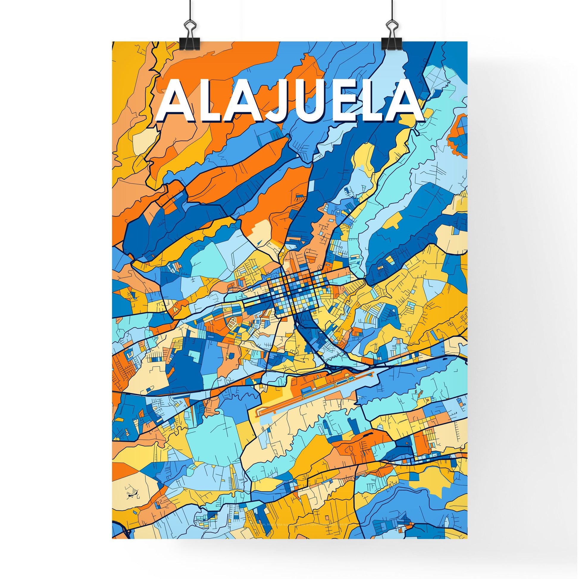 ALAJUELA COSTA RICA Vibrant Colorful Art Map Poster Blue Orange