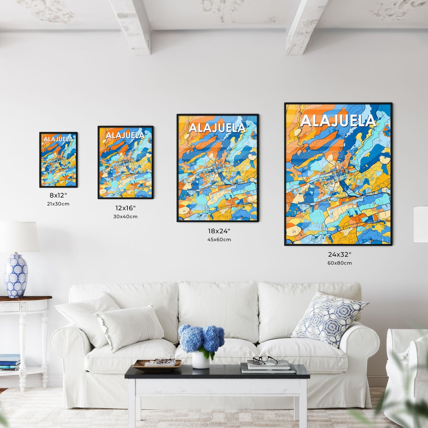 ALAJUELA COSTA RICA Vibrant Colorful Art Map Poster Blue Orange